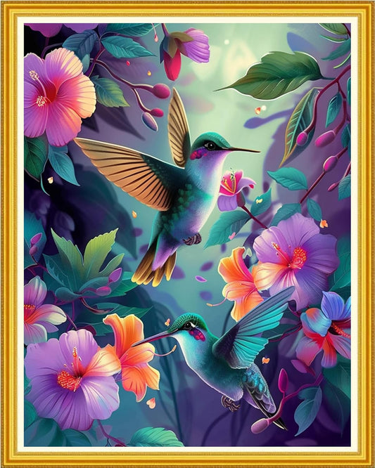 Magxvouy Cross Stitch Kits Stamped Full Range of Embroidery Kits,Cross Stitch Patterns Needlework Kits for Beginners 11CT Printed Kits&Hummingbird Flowers 16x20 inch