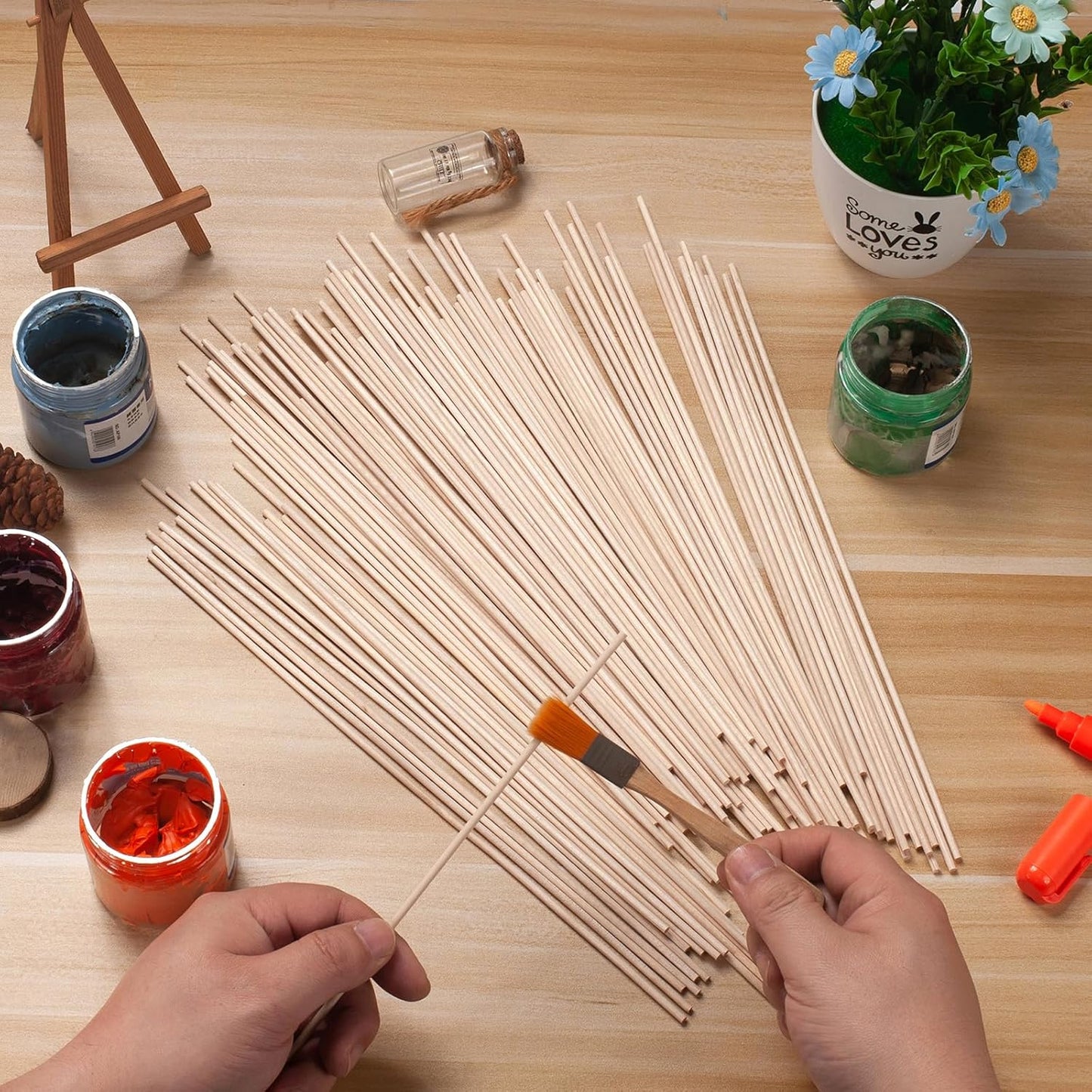 Wood Dowel Rods Wooden Dowels Wooden Sticks for Crafts 1/8 x 12, 100 PCS Round Wood Sticks for Crafting, Lollipops, Tiered Cake, Small Unfinished Hardwood Sticks for Arts and Crafts, Photo Props