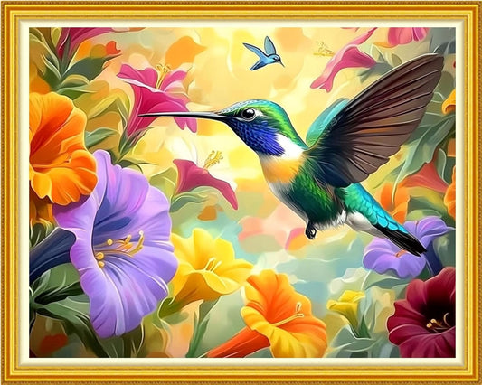 Hopeart Stamped Cross Stitch Kits for Beginner Embroidery Kits for Beginners Adults DIY 11CT Cross Stitch Patterns Needlepoint Kits Crossstitching Kits-Hummingbirds Collect Honey 16x20 inch