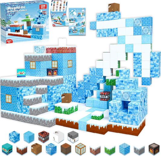 Magnetic Blocks - 100PCS Magnetic Building Blocks Glacier Castle, STEM Montessori Sensory Toys for Toddlers Kids Boys Girls Ages 3 4 5 6 7 8 9 10 Holiday Easter Birthday Gifts