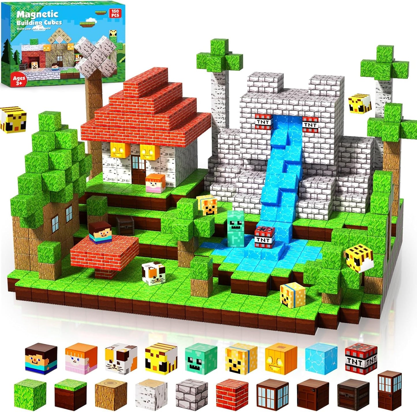 Magnetic Blocks - 150 PCS Build Magnetic Windmill Falls Homes - Magnetics Toys for Montessori Toddler Christmas Birthday Gifts - STEM Sensory Toys for 3 4 5 6 7 8 9 10 Year Old Boys & Girls