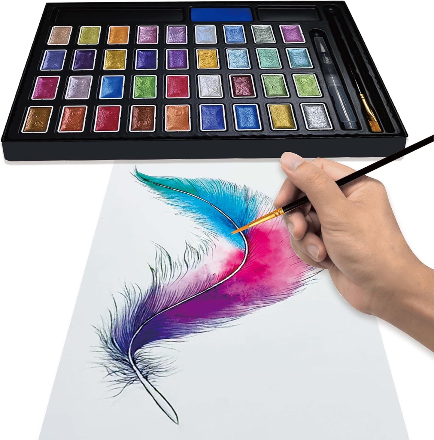 Shimmer Watercolor Paint Set, 12 Colors Glitter Metallic Watercolour Painting Sets, Solid Pearl Water Color Paints for Artists, Amateur Hobbyists and Painting (36 Colors)