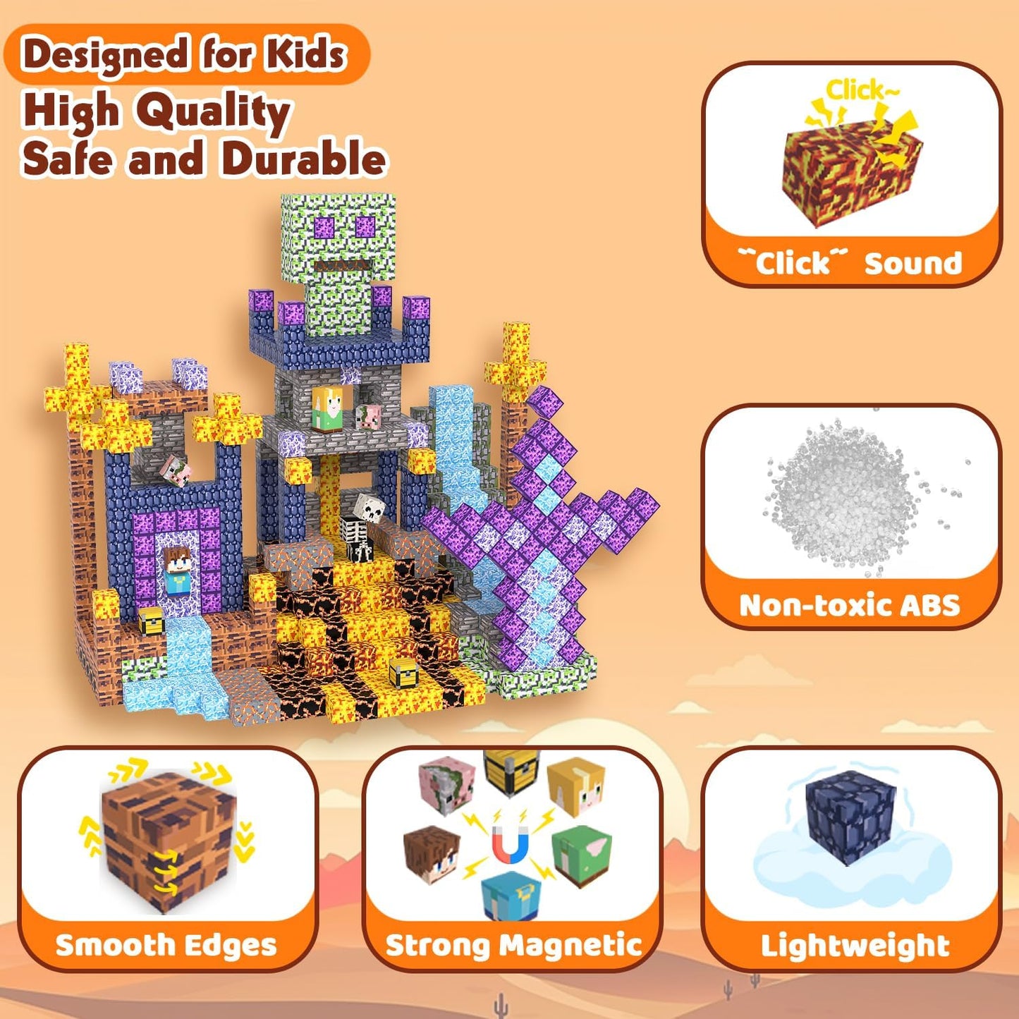 Magnetic Blocks, Magnetic Tiles Building Blocks, Magnet Cubes STEM Sensory Game Toys Christmas Birthday Gifts for Kids Boys Girls Age 3+ (Sword)