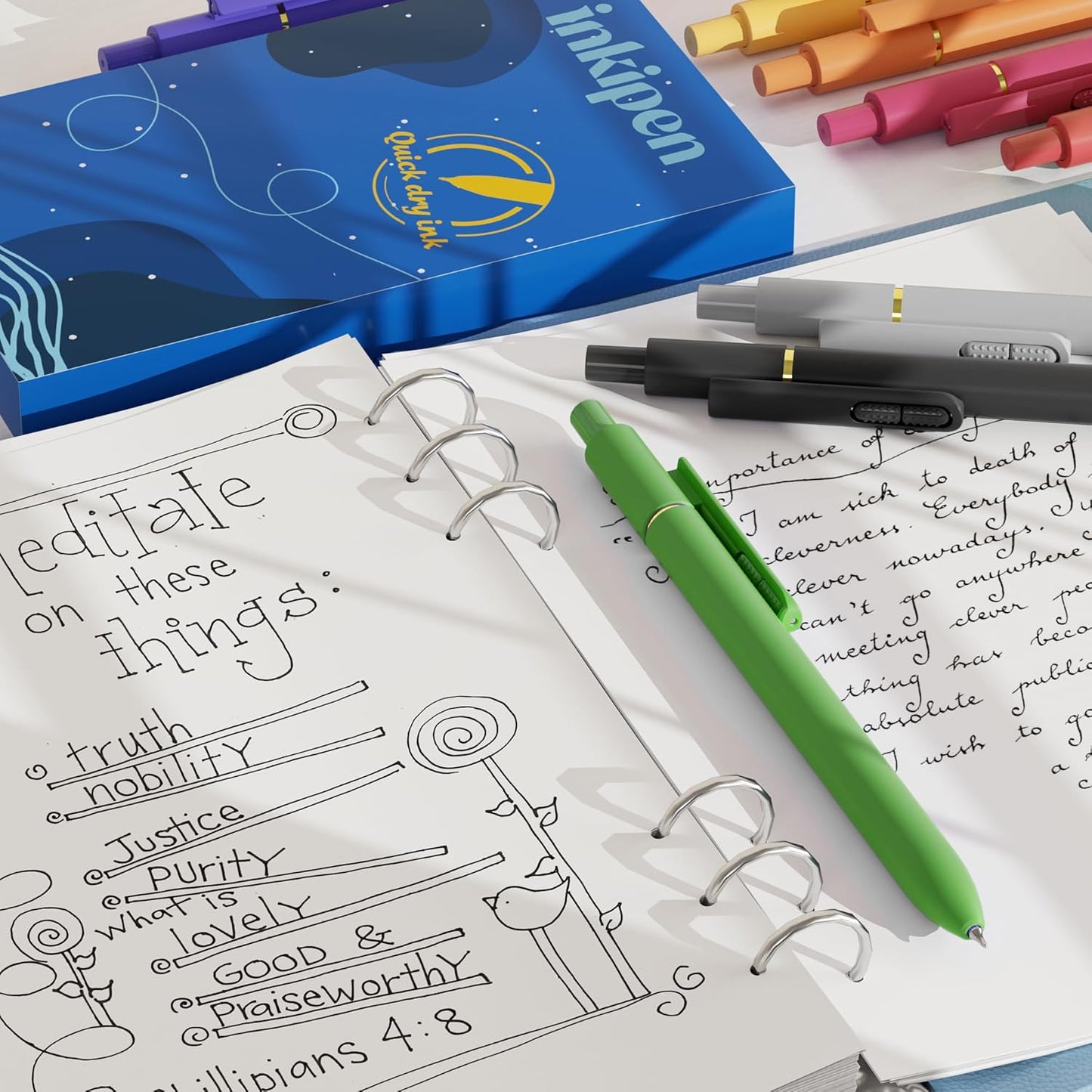 inkipen- 8 Pack Pens, Gel pens Black Ink, Fine Point(0.5mm),Quick-Drying Smooth Writing,School and Office Supplies