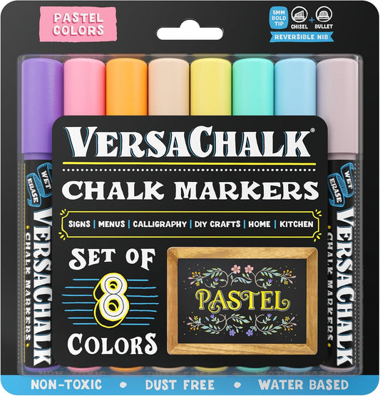 VersaChalk Pastel Liquid Chalk Markers, Set of 8-5mm Tip