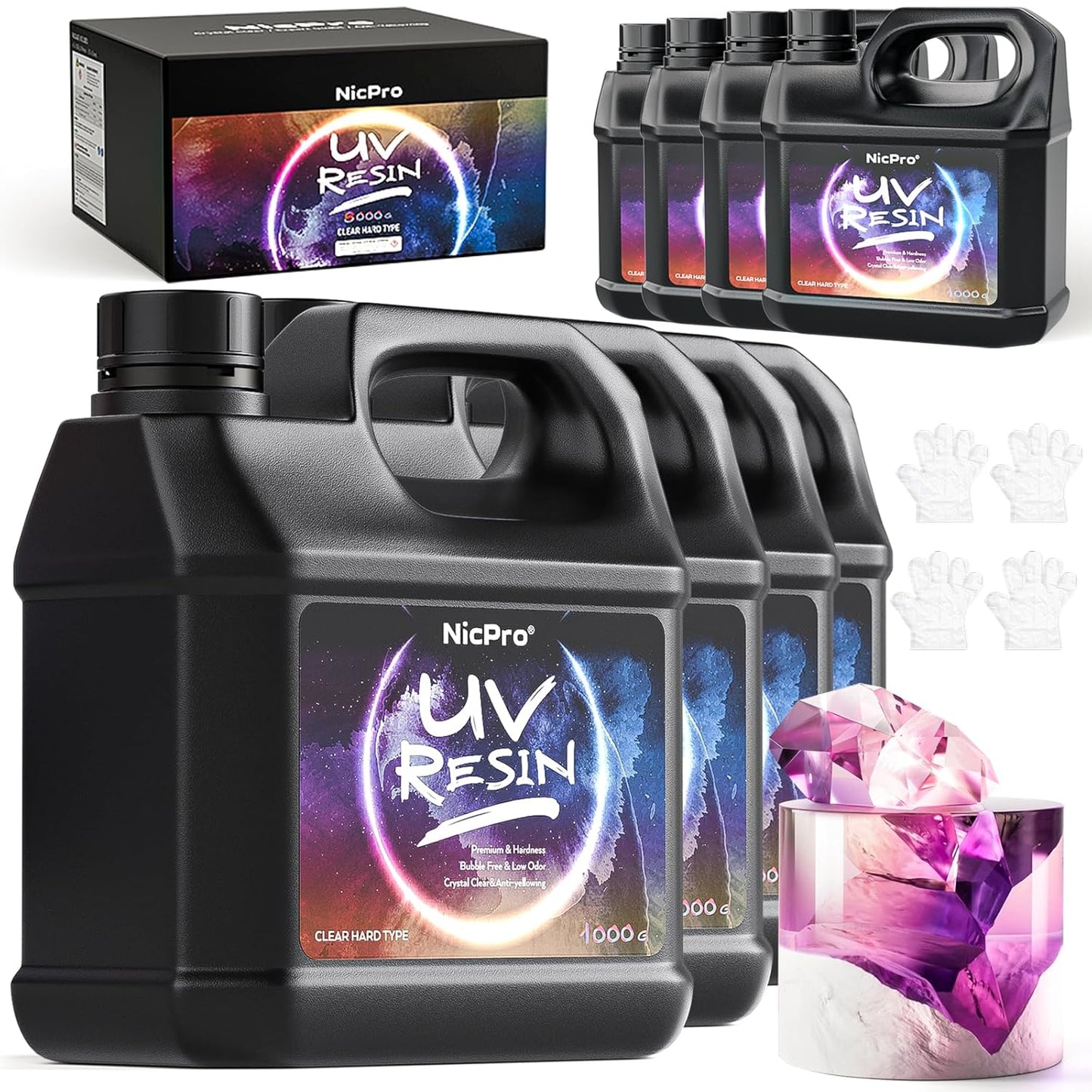 Nicpro UV Resin, 8000g Large Crystal Clear Cure Kit, No Mixing & Quick Curing Transparent Solar Activated Glue for Jewelry Making, Epoxy Resin Molds, Coating and Casting