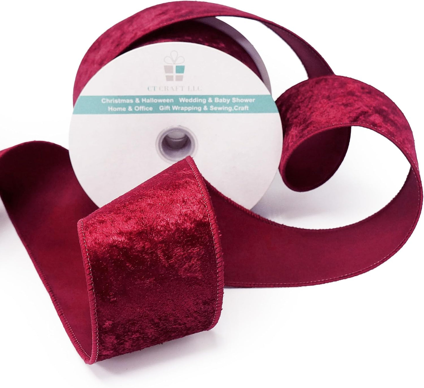 Wine (Burgundy) Velvet Ribbon 2.5 Inch x 10 Yards for Christmas Tree Topper Home Decoration Wreath Gift Wrapping DIY Craft