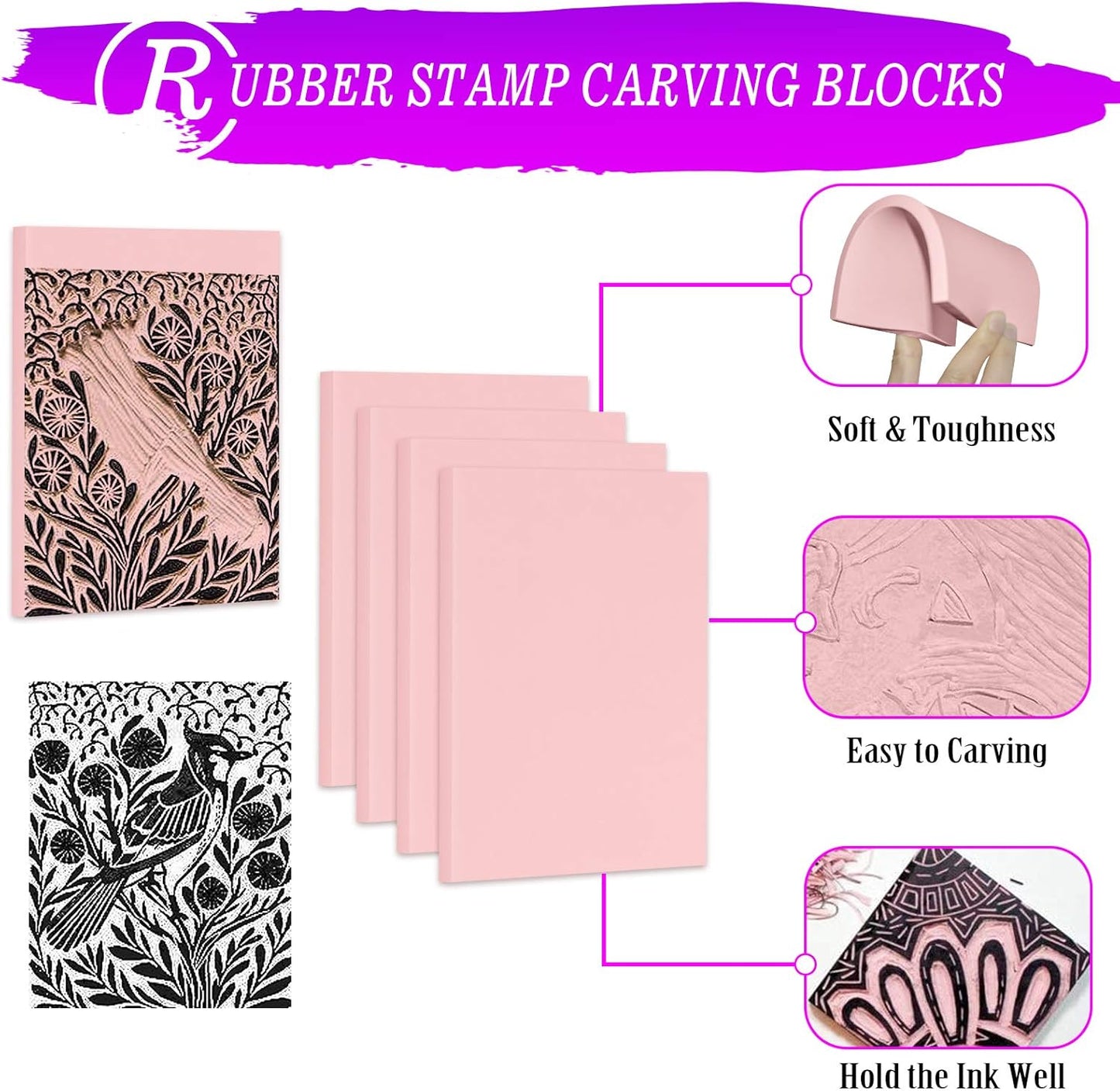 WAYCOM Rubber Stamp Making Kit - Linoleum Cutter Set, Hobby Knife, Pencil for DIY Stamp Carving Craft