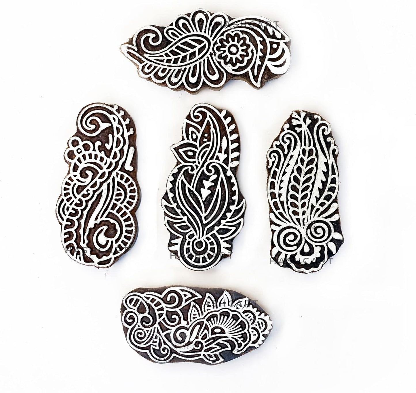 Wood Block Stamp - Handmade Wooden Printing Block, Set of 5 - Wooden Pottery Stamps for Blocks Printing - Wood Blocks for Crafting on Fabric, Clay & Henna Tattoo Hashcart®