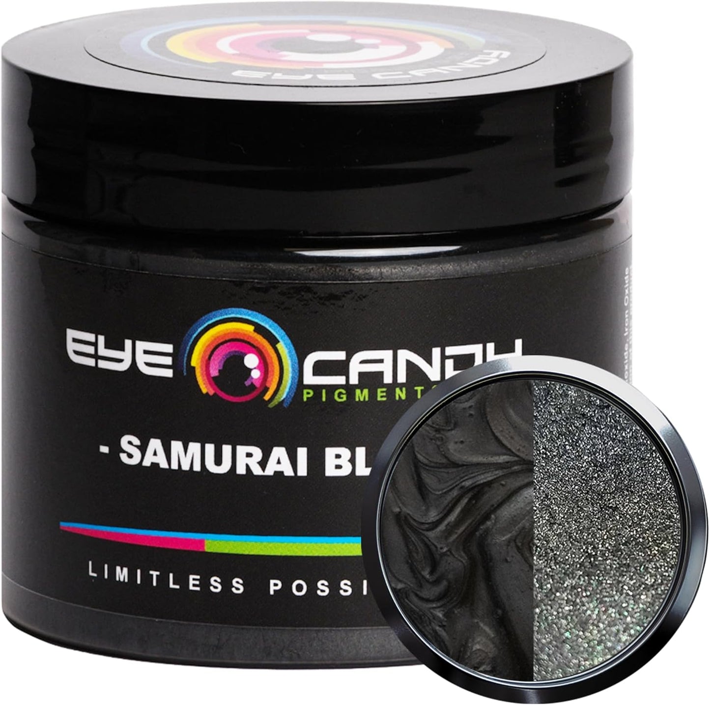 Eye Candy Pigments Premium Grey Mica Powder - Samurai Black (50gr) - for Epoxy, Resin, Soap, Paint, Woodworking, Acrylic Pouring, Bath Bombs, Fishing Lures - DIY Arts and Crafts Additive