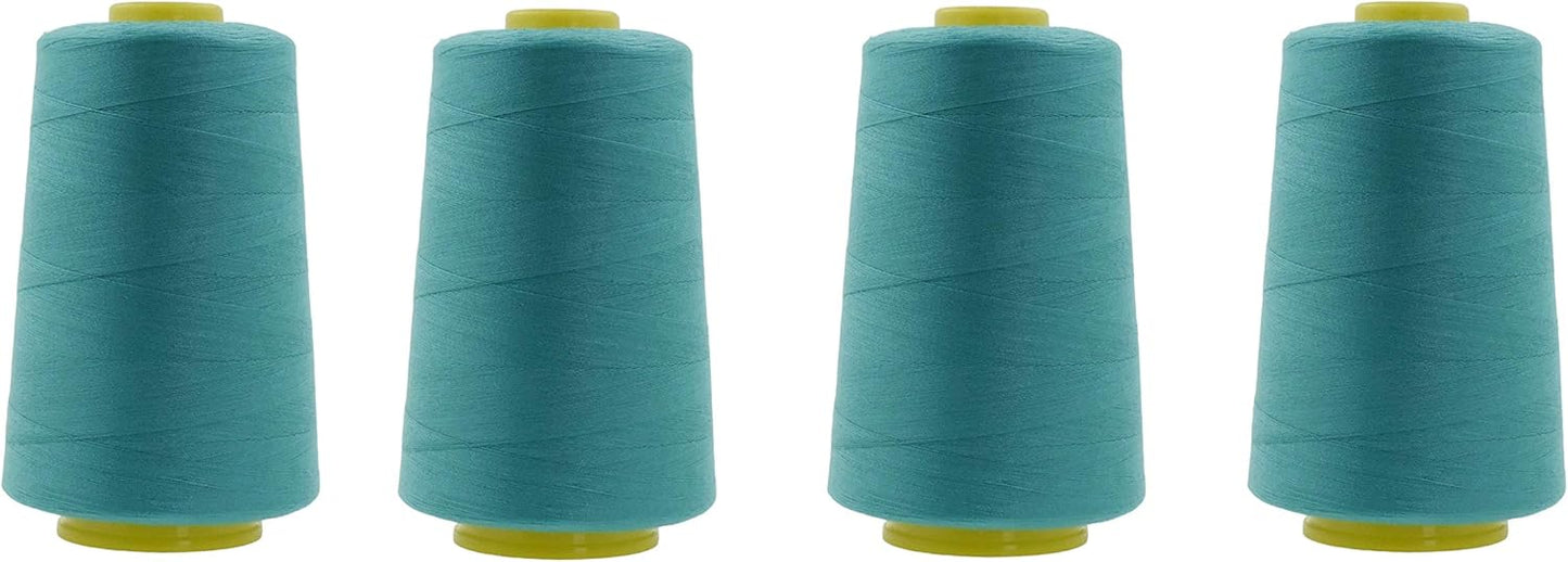 Mandala Crafts 4 Pack of Serger Threads Cones Spools - 20S/2 24000 Yards Polyester Turquoise Threads for Sergers Machine and Overlock Quilting Sewing Machine