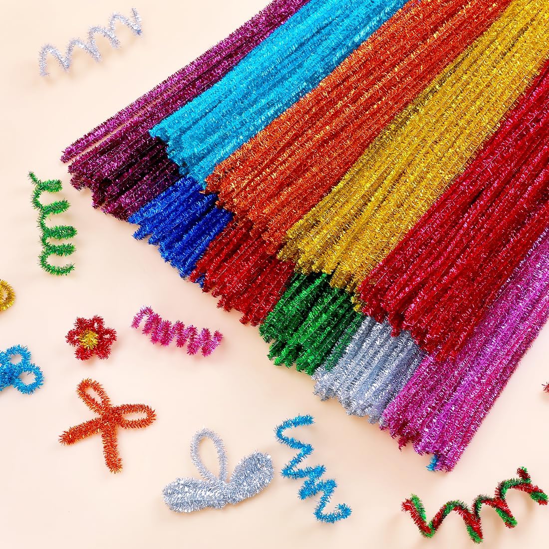Eppingwin 500pcs Pipe Cleaners, Glitter Pipe Cleaners Craft Supplies, 10 Colors Chenille Stems for DIY Arts Crafts Project