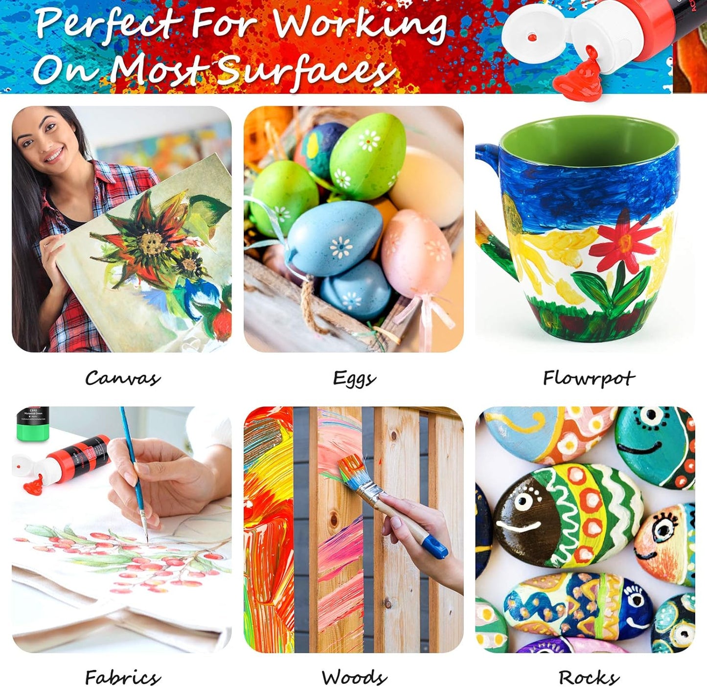 Caliart Acrylic Paint Set, 80 Colors (2oz/Bottle) with 12 Brushes, Art Craft Paints for Adults Artists Beginners Painters, Canvas Halloween Pumpkin Ceramic Wood Fabric Rock Painting Supplies Kit