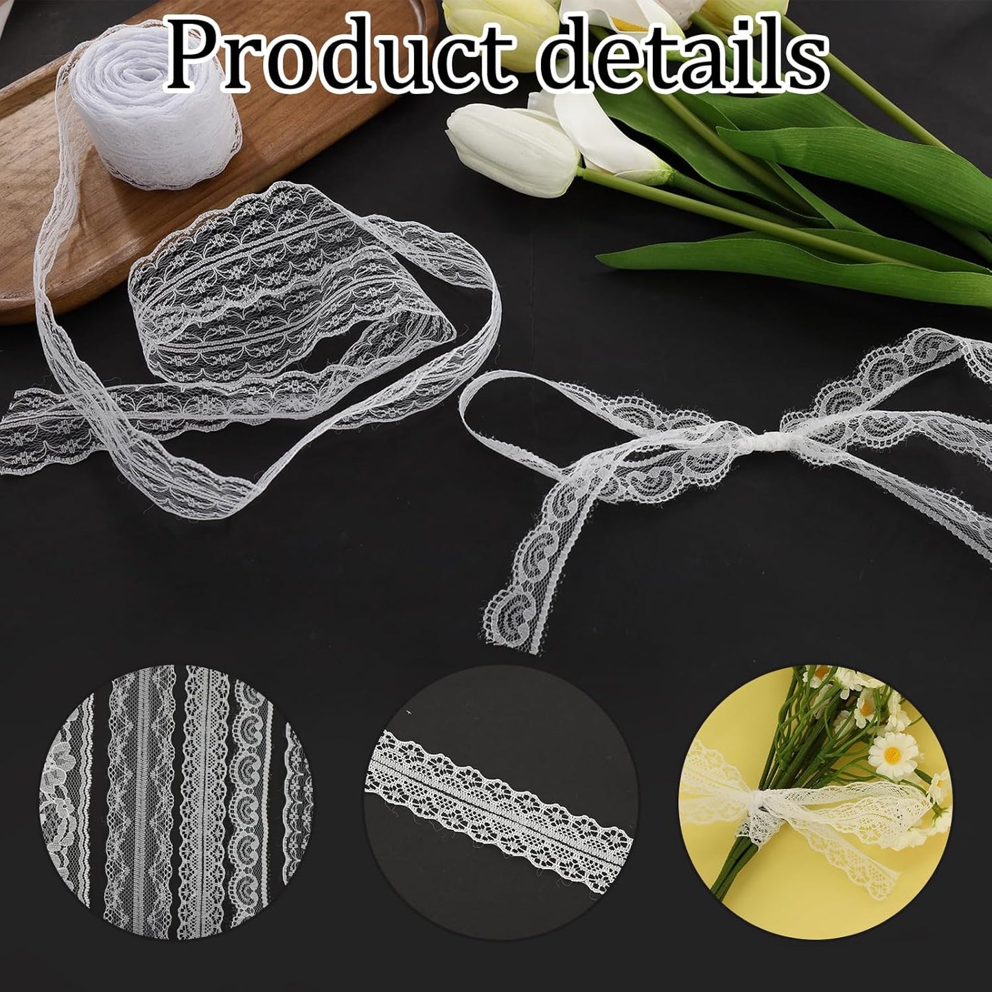 Lace Trim, 60 PCS Yards Ribbon, Vintage Scalloped White Laces Ribbon Suitable for Crafts, Gift Wrapping, DIY Sewing, Scrapbooking, Wedding Bouquet Decoration(6 Styles)