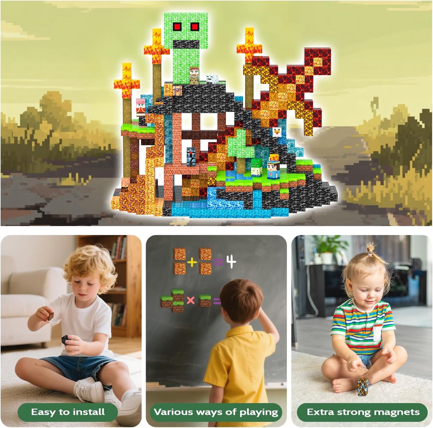 Magnetic Blocks Toys for Kids, 100 PCS Building Blocks Cubes, Stacking Magnetic Tiles Toys for Kids Toddlers Boys Girls Ages 3 4 5 6 7 8-12 Birthday Gifts Party Supplies (Underworld)