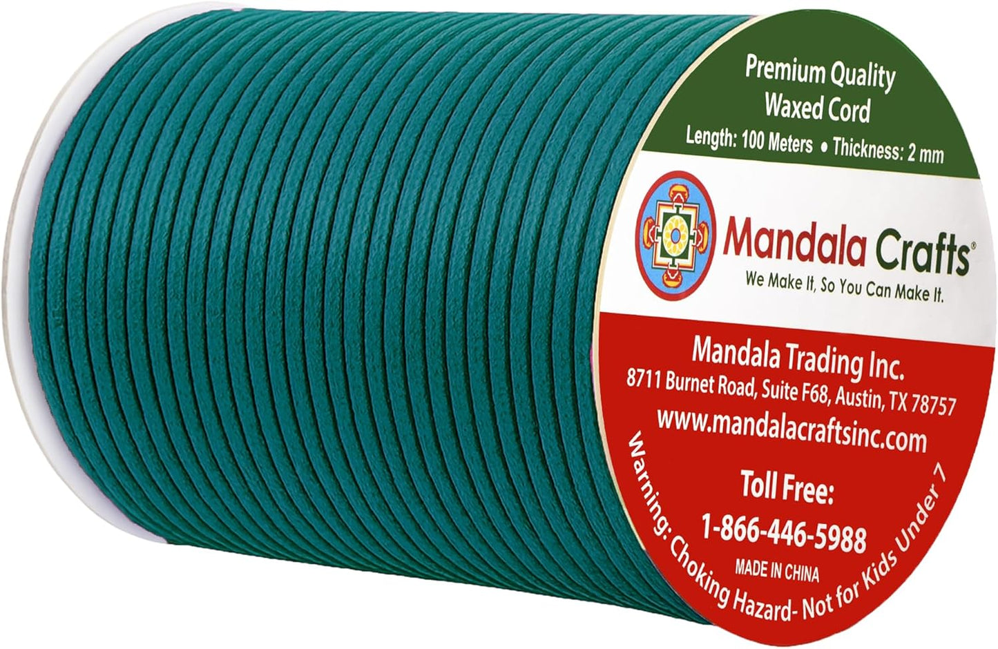 Mandala Crafts 2mm 109 Yards Teal Cotton Waxed Cord for Jewelry Making Bracelet Cord Waxed String - Beading String Thread Jewelry Cords for Necklaces String