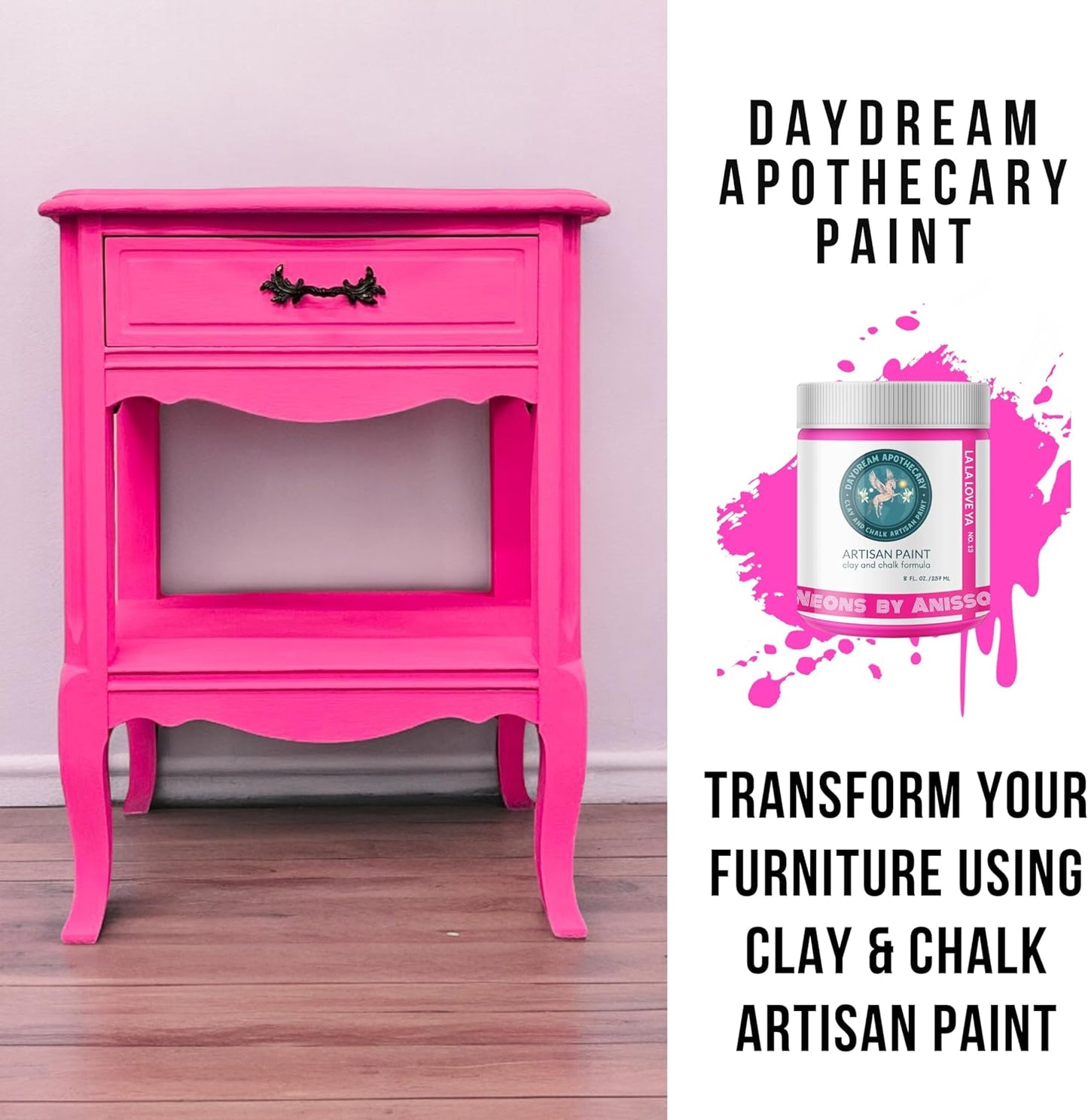Daydream Apothecary Premium Chalk Style Paint for Furniture, Home Décor, Wood, DIY Interior Projects, Quick Dry, No Prep or Prime Needed, Matte Hot Pink - 8oz