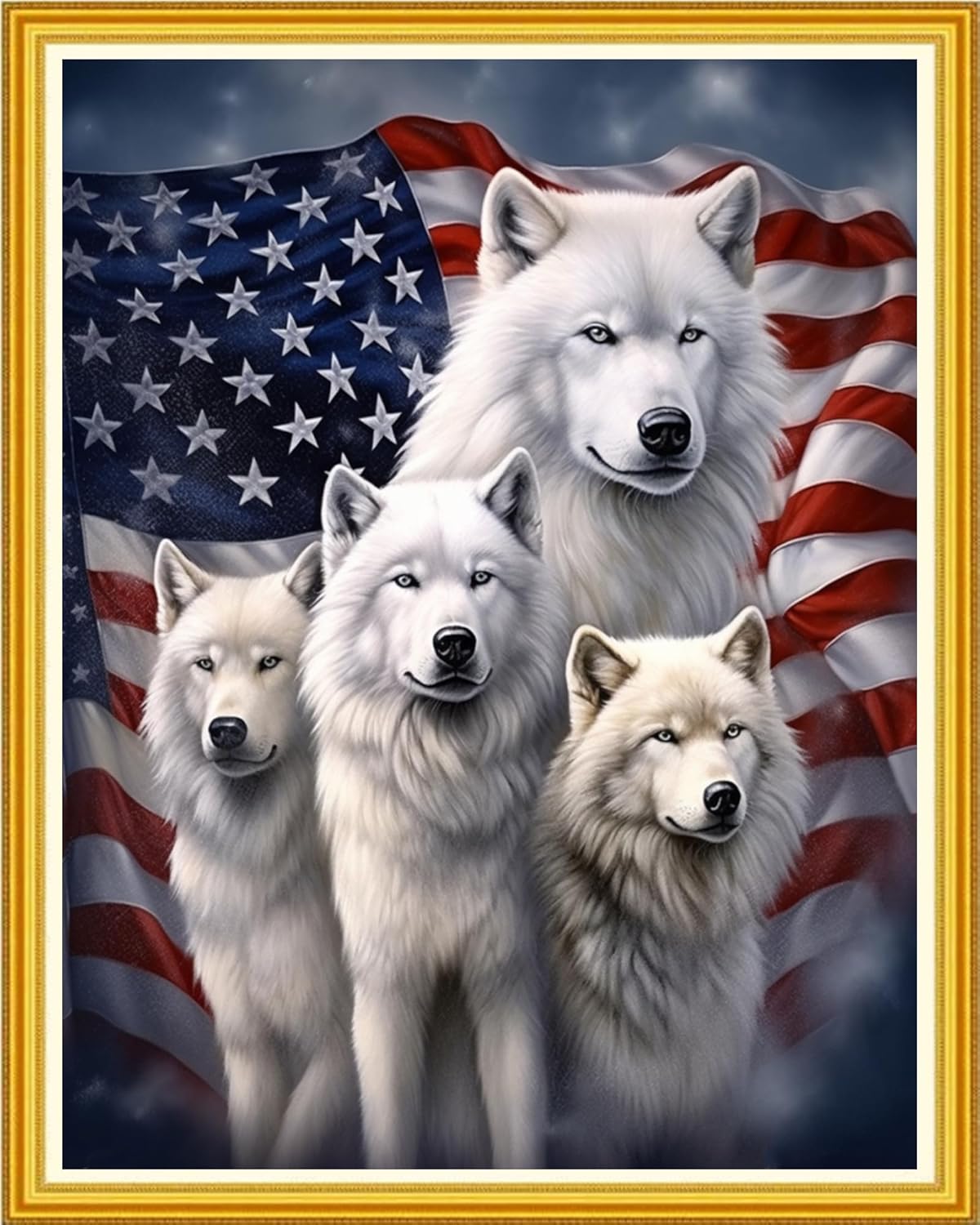 Magxvouy Cross Stitch Kits Stamped Full Range of Embroidery Kits,Cross Stitch Patterns Needlework Kits for Beginners 11CT Printed Kits&Wolf Flag 16x20 inch