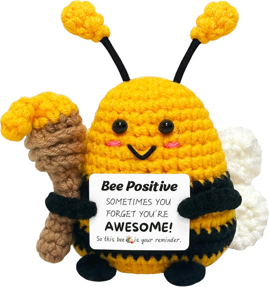 Positive Crochet Animals Bee Gifts - Birthday Gifts for Women Men, Inspirational Gift for Sister Friends Coworkers Boss, Appreciation Presents, Emotional Cheer Up Crochet Bee Cute Decor Small Stuff
