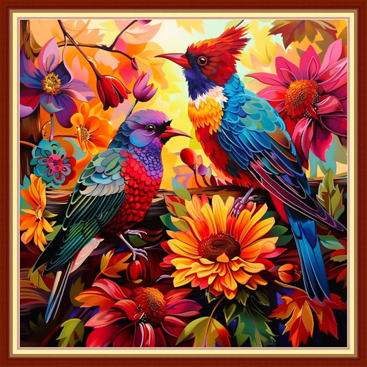 Magxvouy Cross Stitch Kits Stamped Full Range of Embroidery Kits,Cross Stitch Patterns Needlework Kits for Beginners 11CT Printed Kits&Colorful Flowers and Birds 18x18 inch