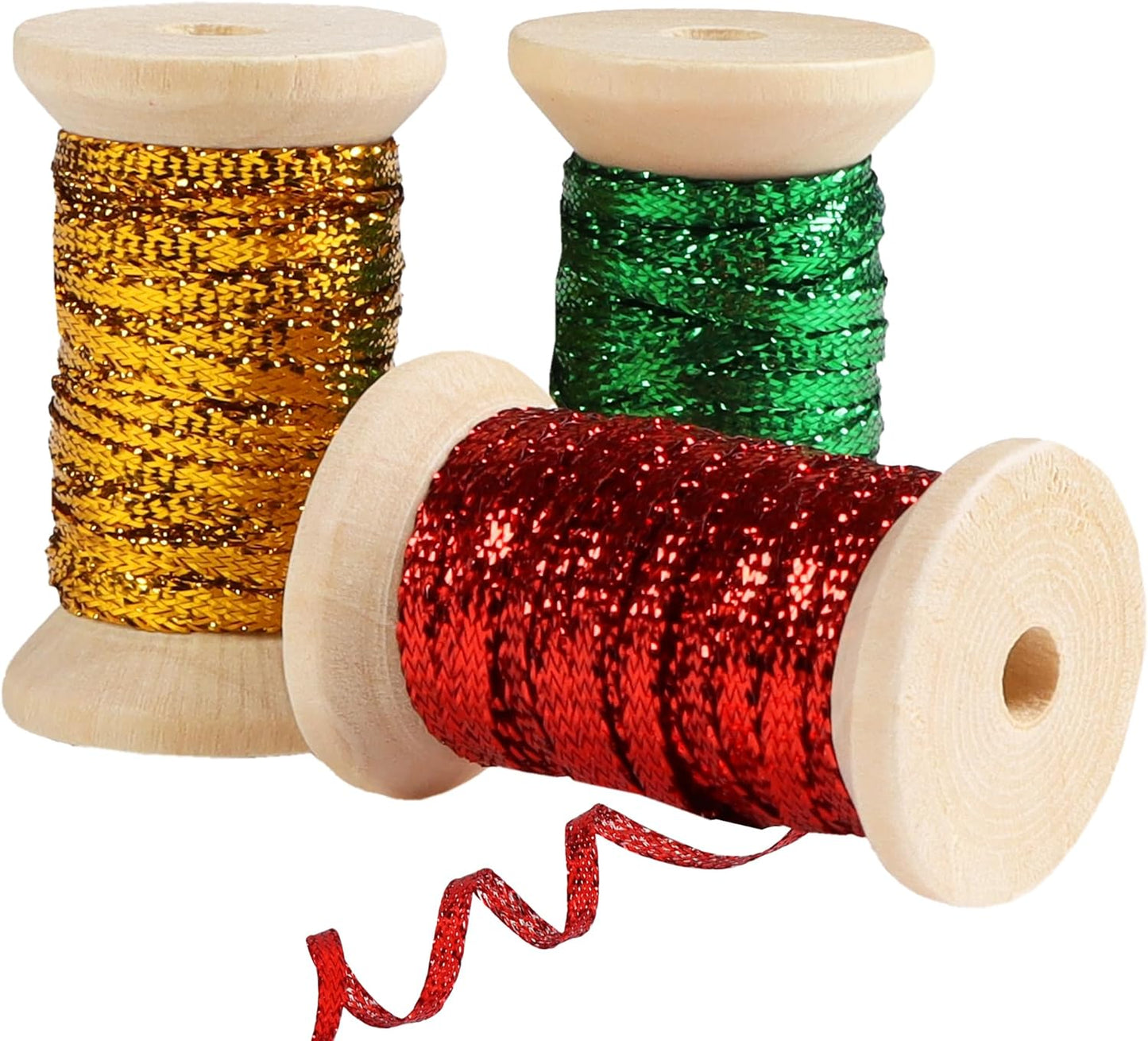 Christmas Set Thin Ribbon 1/8 inch Metallic Braided Double Faced Ribbons Curling Ribbons for Balloon String Crafts Gift Wrapping Party Wedding Christmas Ornaments Decoration 7 Yard x 3 Rolls