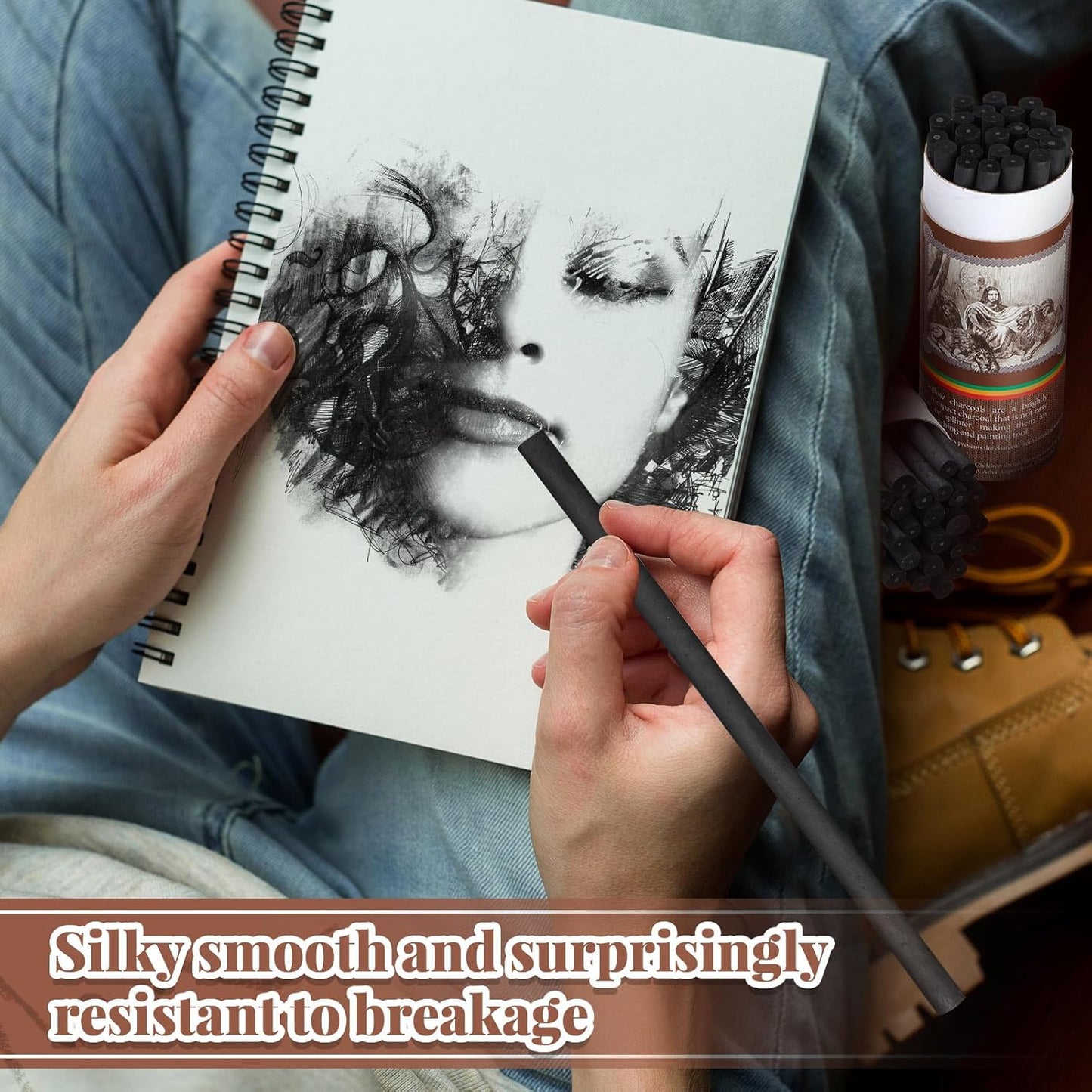 Gueevin 25 Pcs Willow Charcoal Sticks, Willow Charcoal, Artists, Beginners, Students, Perfect for Sketching, Drawing, Shading, and Fine Art Christmas Gifts for Art (5-7mm)