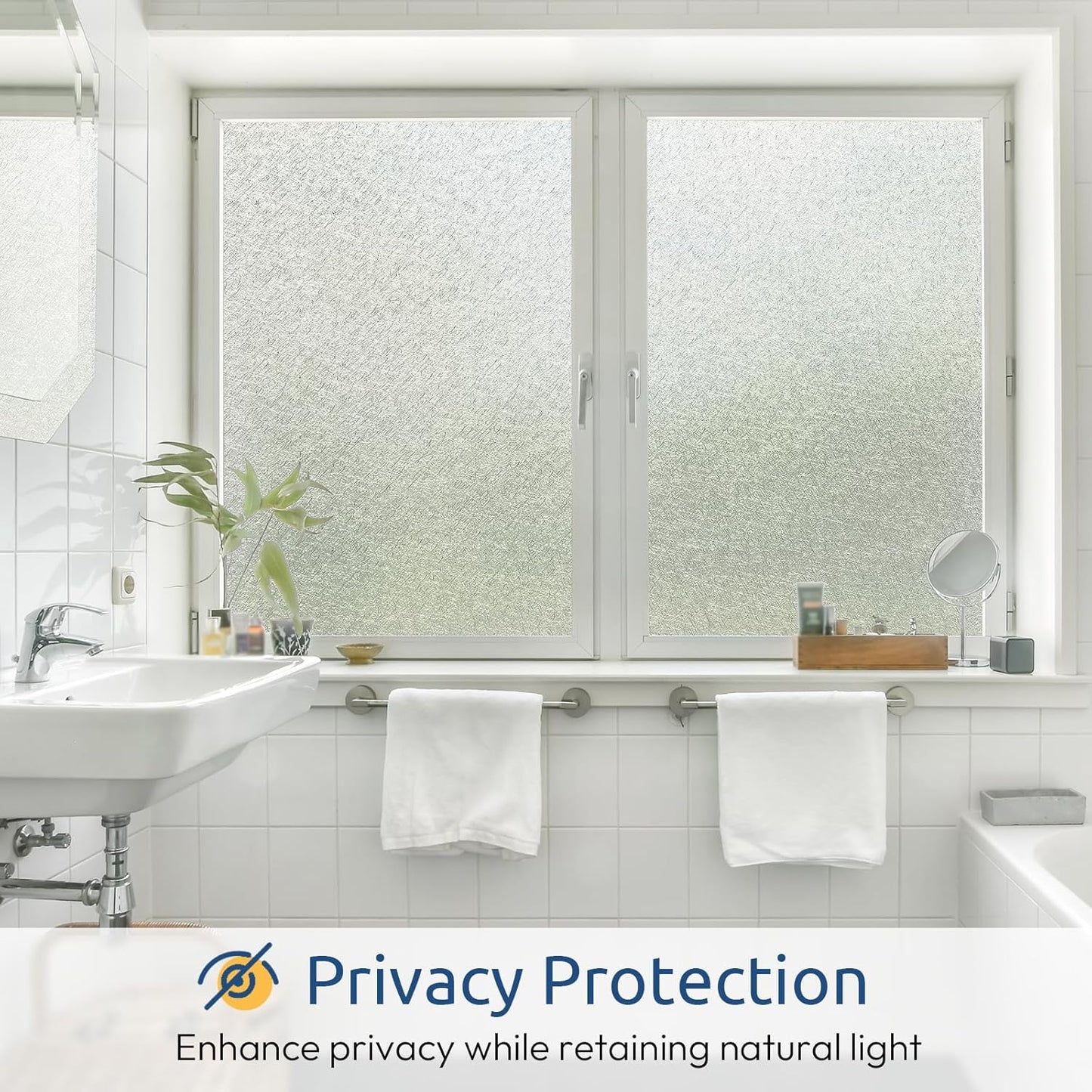 rabbitgoo Window Privacy Film Frosted Glass Film, Decorative Cling UV Sun Blocking Decals, Frosting Window Clings for Home Bathroom Door Coverings, 35.4 x 118.1 inches