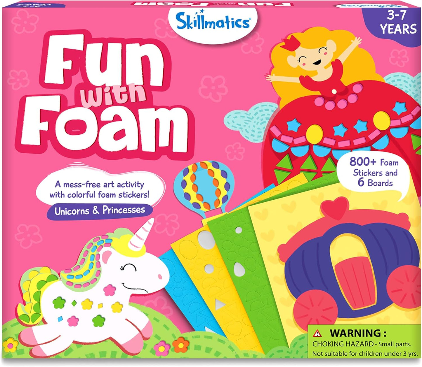 Skillmatics Foam Sticker Art Activity - Unicorns & Princesses, 800+ 3D Foam Stickers, Mess-Free Stocking Stuffers for Kids, DIY Felt Craft Kits, Christmas Gifts for Girls & Boys Ages 3, 4, 5, 6, 7