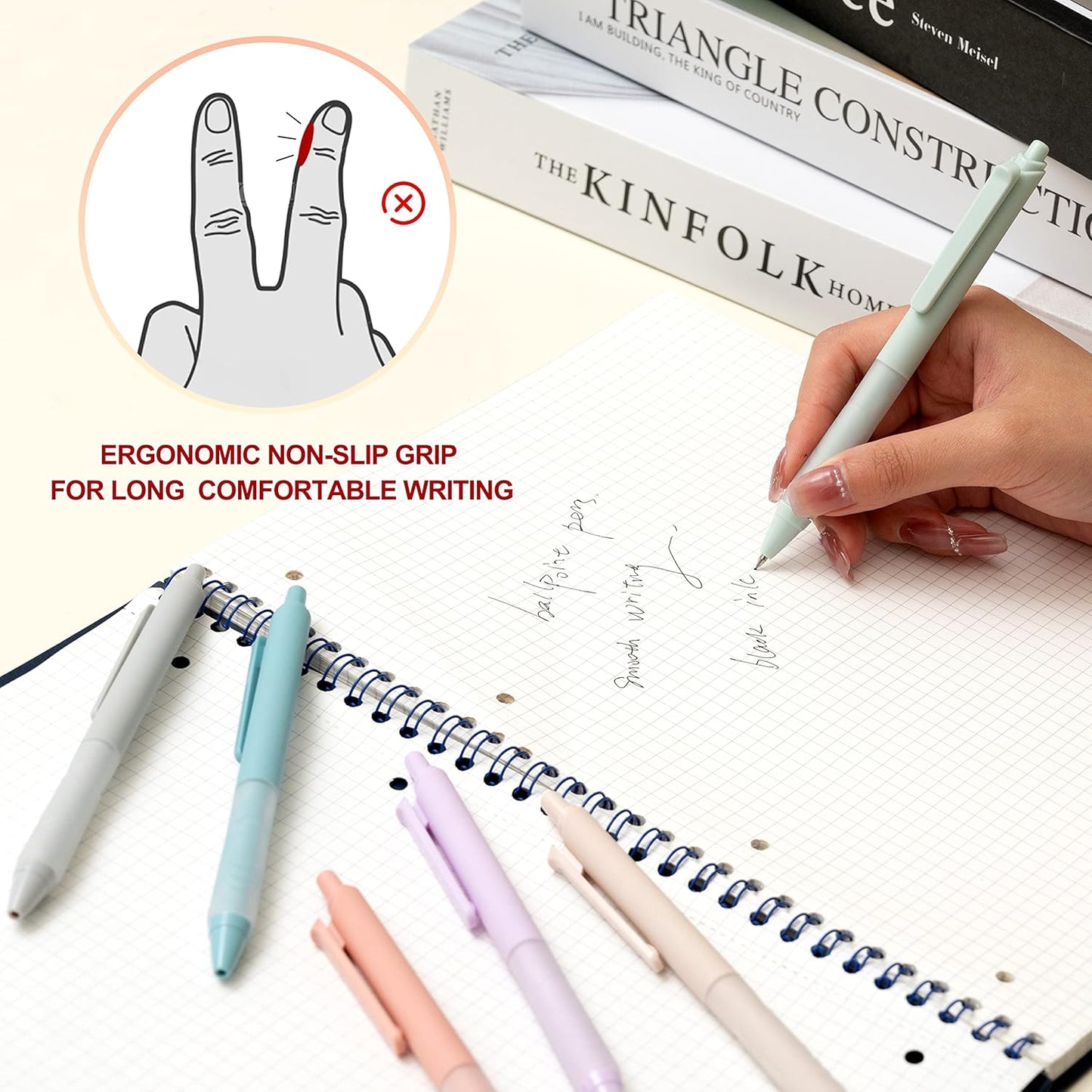 Linbsunne Ballpoint Pens Medium Point 1mm Black Pen with Super Soft Grip Ball Point Pen for Men Women Retractable Pens (18-pack)