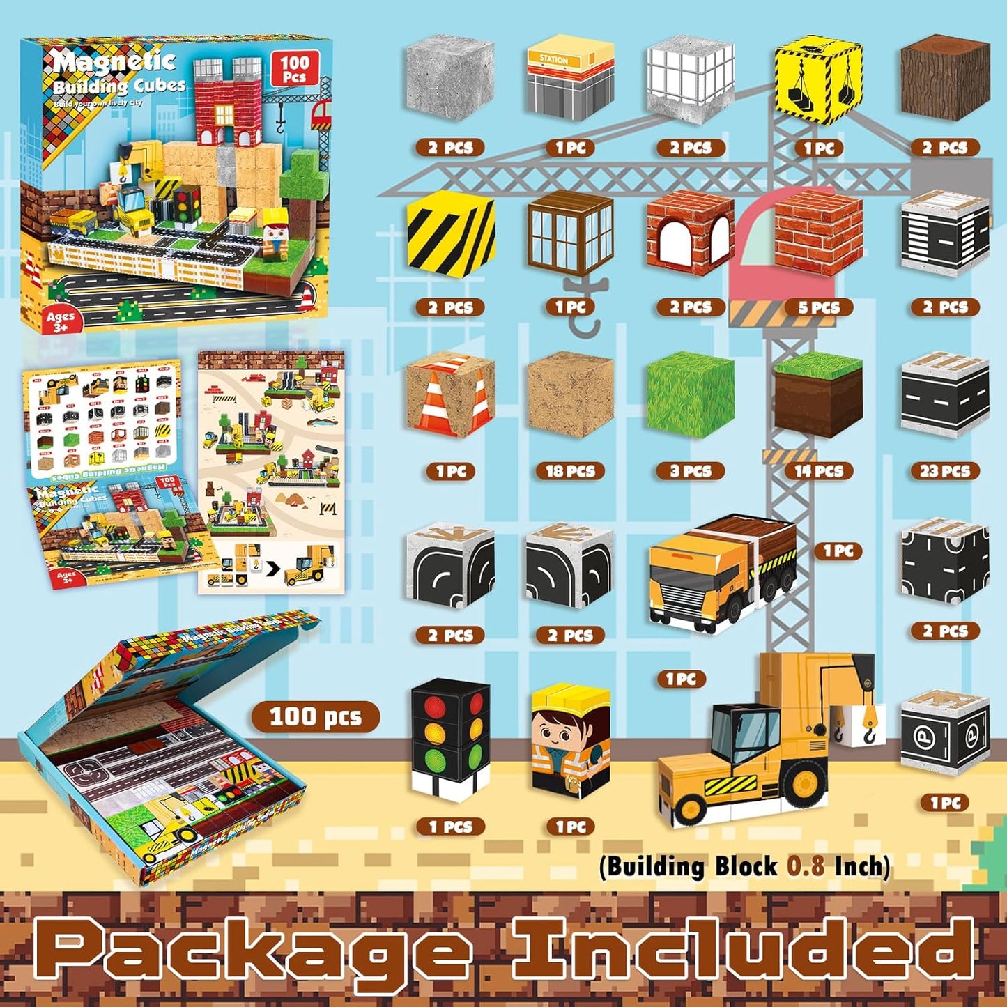 Magnetic Blocks - 100PCS Magnetic Building Blocks Magnet Cubes Stacking Construction Set, STEM Montessori Sensory Toys for Kids Boys Girls Ages 3-5 6-8 Holiday Easter Birthday Gifts