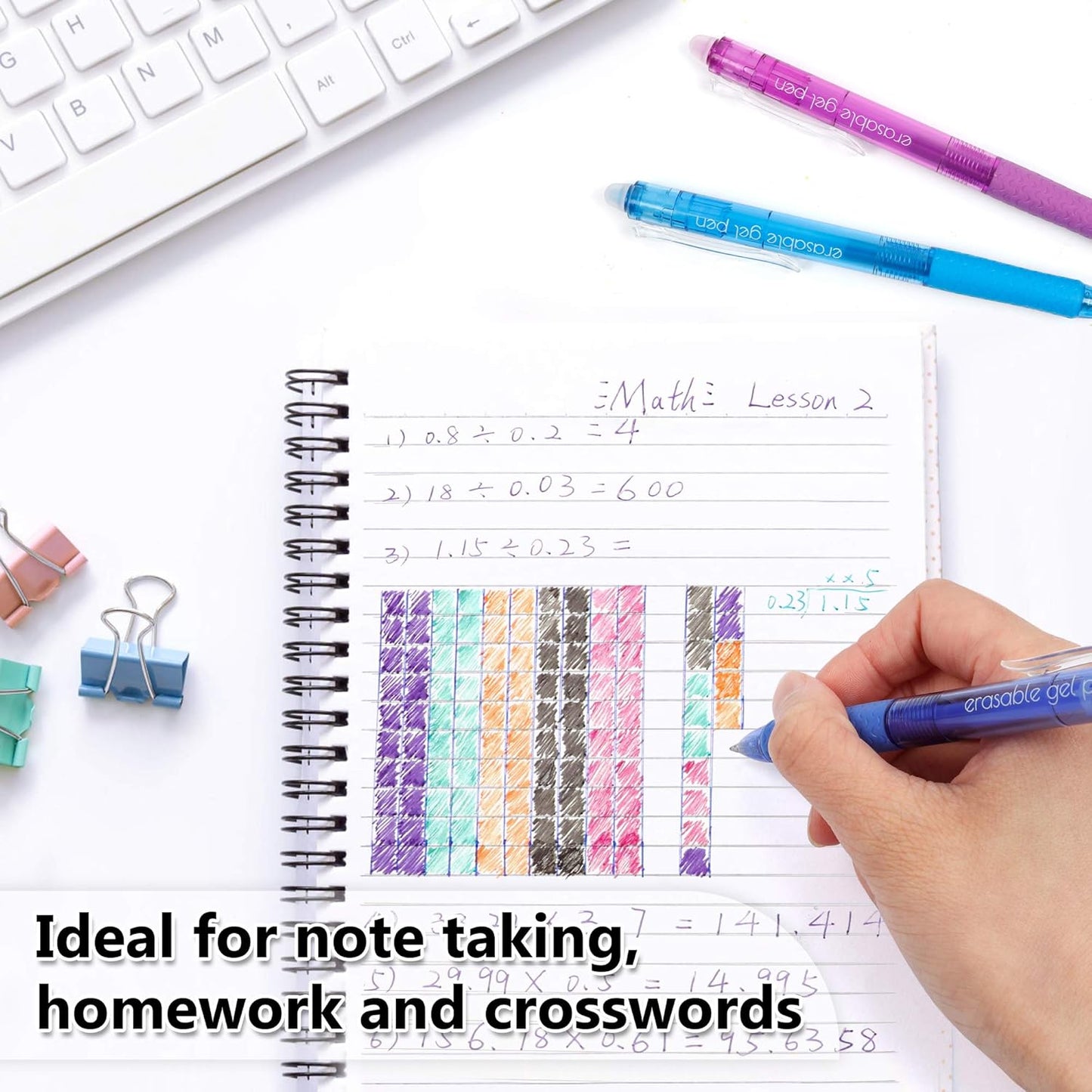 Vanstek 18 Colors Retractable Erasable Gel Pens Clicker, Fine Point(0.7), Make Mistakes Disappear, Premium Comfort Grip for Drawing Writing Planner and Crossword Puzzles