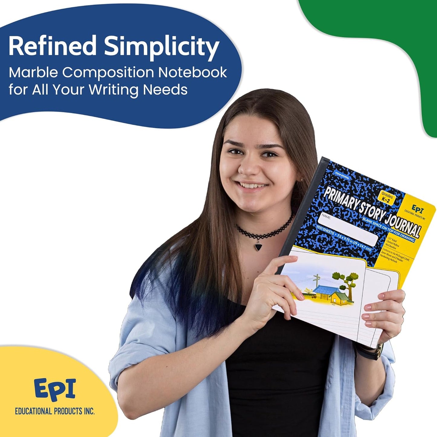 EPI Marble Hardcover Primary Ruled Composition Notebook | 200 Pages (100 Sheets), 9.75 x 7.5 in, Sturdy Sewn Binding | School, Office, Journaling, Notes - 48 Pack