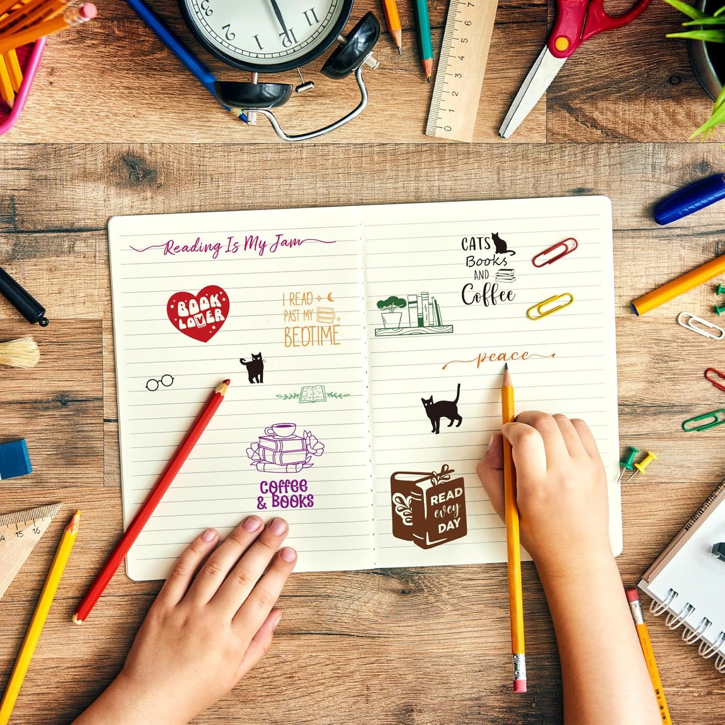 Whaline 4 Sheets Reading Words Clear Stamps Greeting Words Bookcase Bookshelf Silicone Transparent Stamps for DIY Craft Card Making Scrapbooking Embossing Album Decor