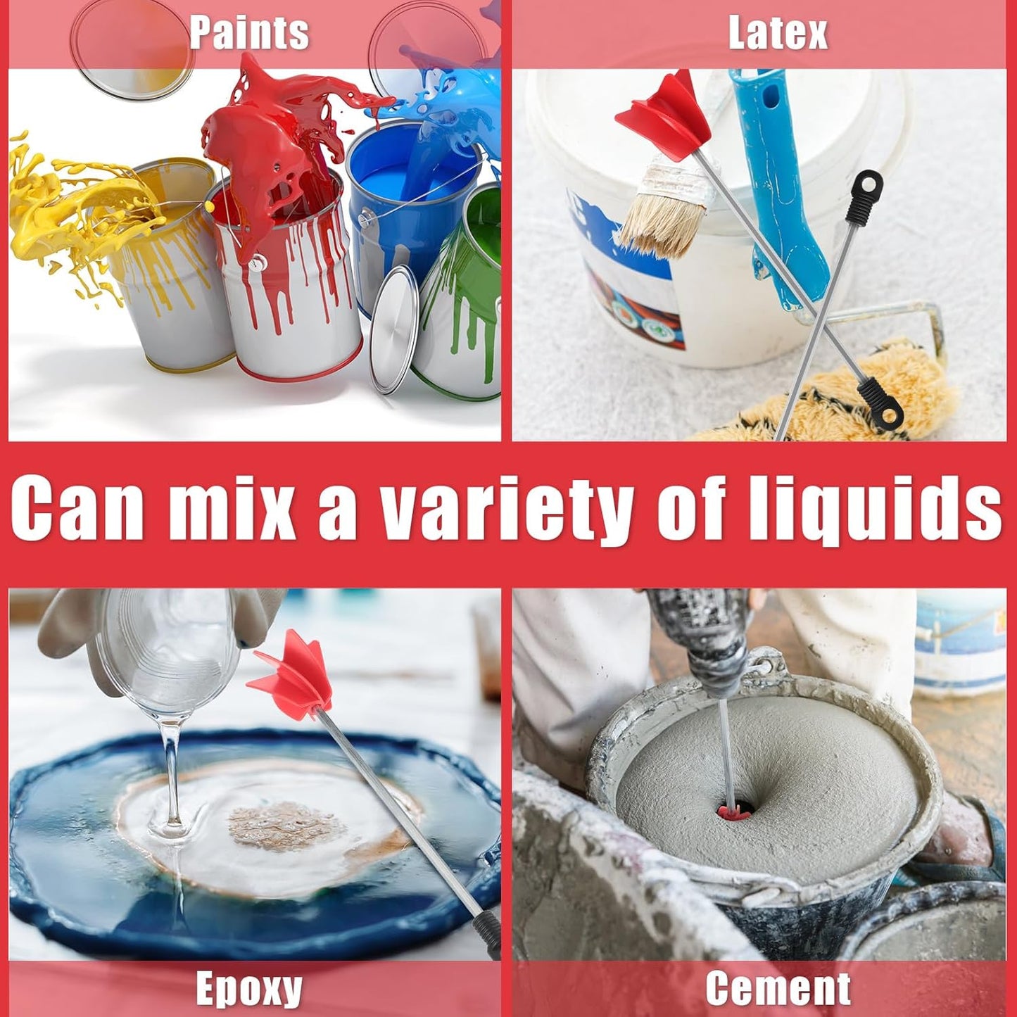 Loosh 8 Pcs 11 Inch Paint Stirrer for Drill, Paint Mixer Attachment, Helix Epoxy Mixer for Concrete Resin Silicone Stirrer Paddle Works with Most Drills