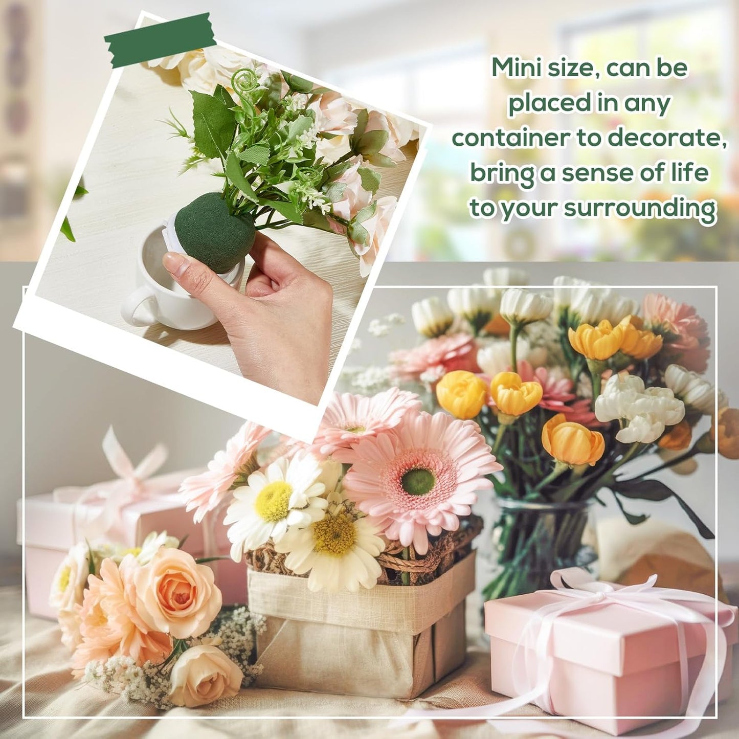 Tessco 12 Pcs Mini Floral Foam Holder Round Floral Foam with Green Arrangement Wire Arrangement Supplies for Table Wedding Wine Bottle Decor