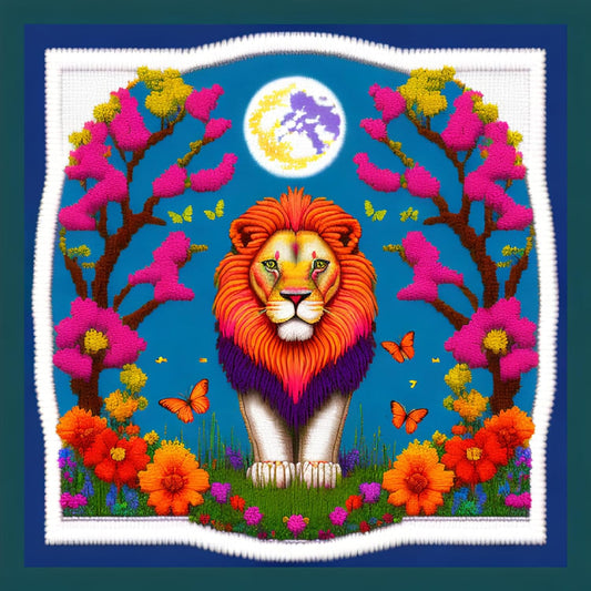 Joyhoor Cross Stitch Kits for Beginners Stamped Cross-Stitch Supplies Needlework preprint Embroidery Kits for Adults DIY Needlepoint Kits Embroidery Patterns 11CT-Colorful Lion Moon 17.7x17.7 inch