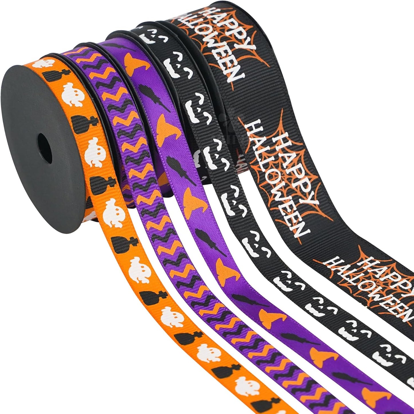MEEDEE 3/8 inch 1 inch Halloween Ribbon Set Spooky October Ribbon Assortment 5 Rolls 10 Yards Halloween Crafts, Fall Gift Wrap, Party Decorations, Autumn Wreaths, Trim Bundle, Wreath Bow Supplies