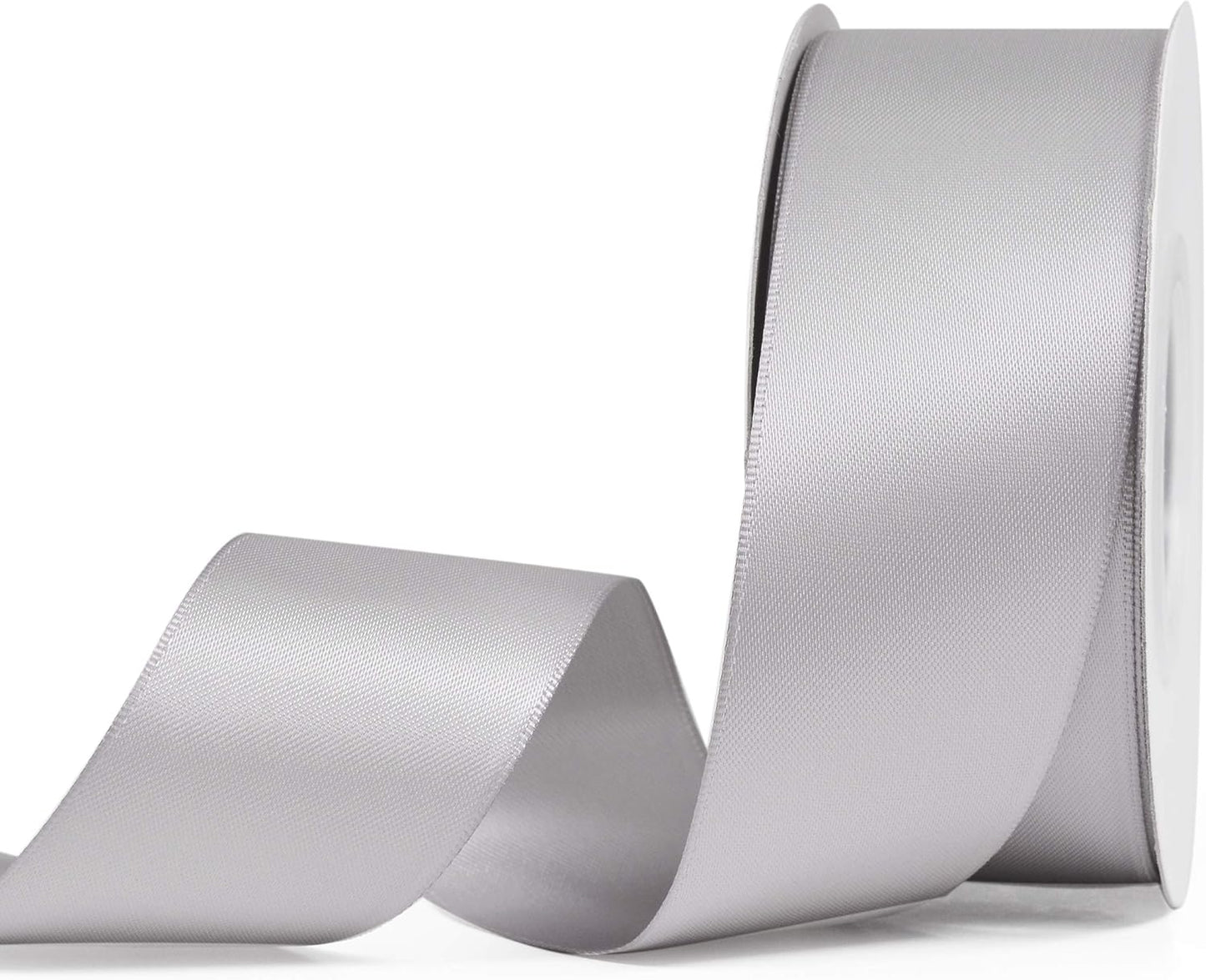 YAMA Silver Double Faced Satin Ribbon, 1-1/2 Inch 25 Yards, for Crafts Bows Flower Bouquet Wedding Home Decor Gift Wrapping