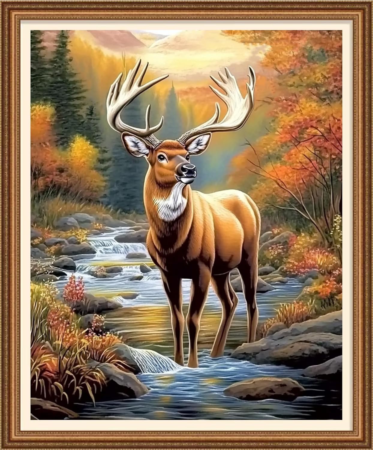 Disnesart Cross Stitch Stamped Full Embroidery Kits DIY 11CT Cotton Thread Printed DIY Needlepoint Kits Craft Needlework Set Cross-Stitch Stamped Sets-Stream elk 16x20 inch