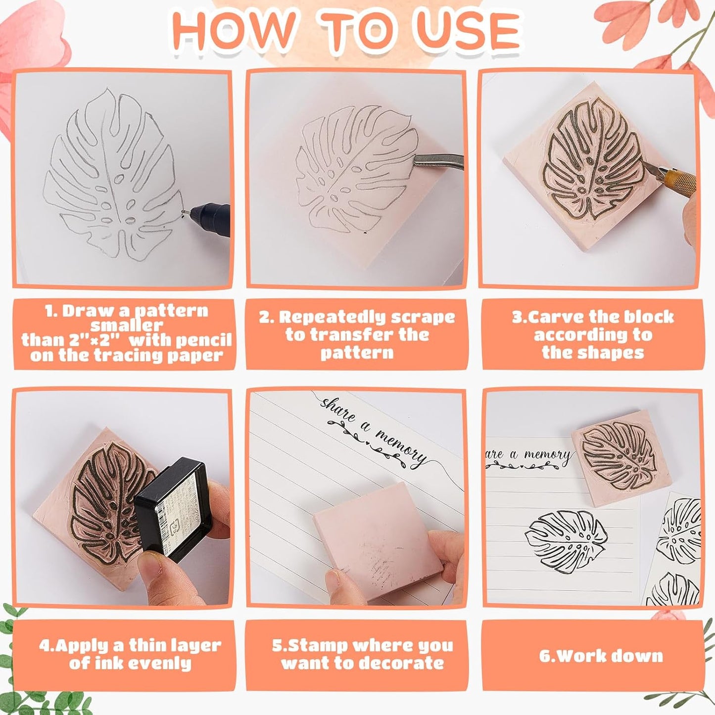 Frienda 24 Pcs 2" X 2" Rubber Carving Blocks Linoleum Blocks for Printmaking, Stamp Making, DIY Crafting, Scrapbook, Painting, Soft and Easy to Carve (Pink)