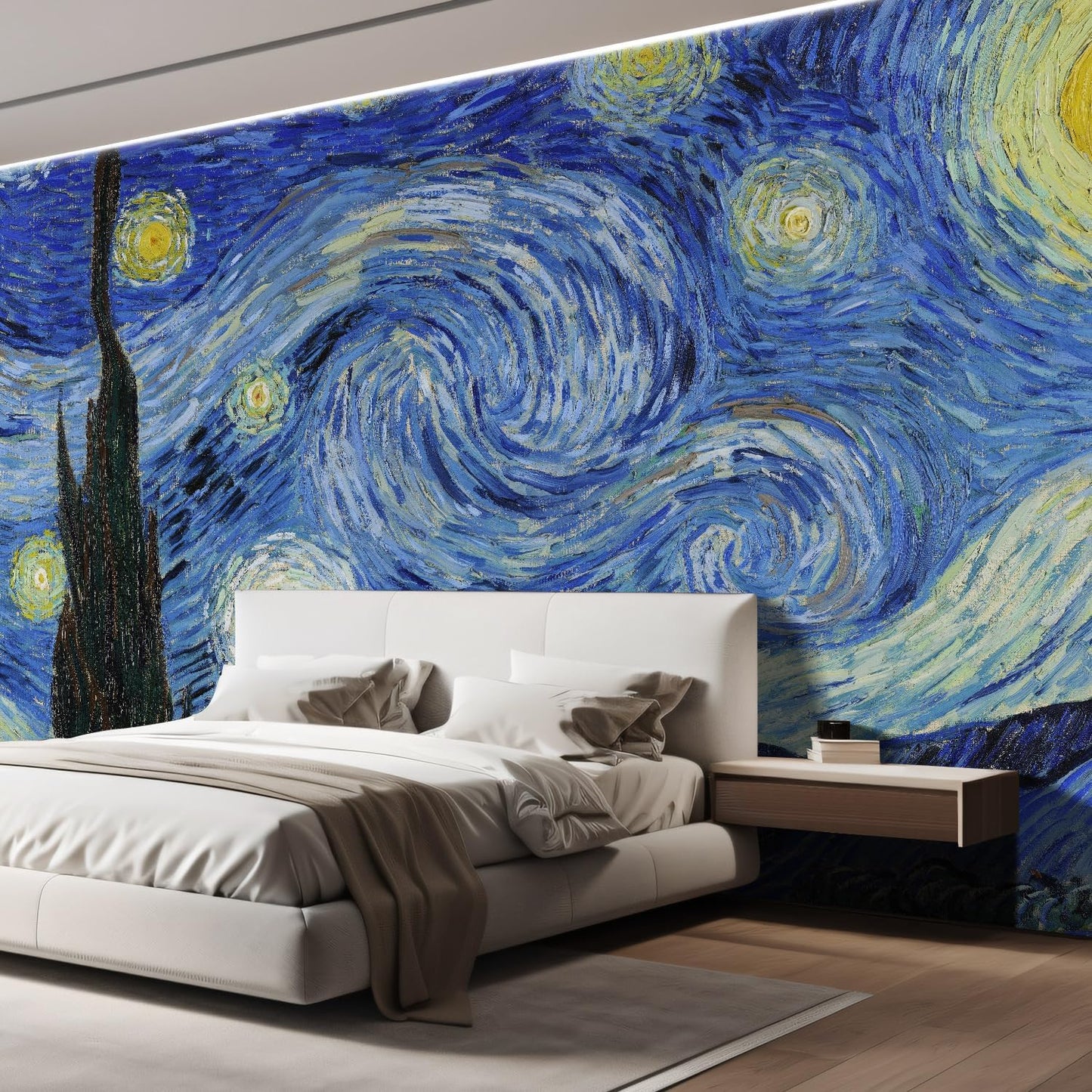 wall26 - Starry Night by Vincent Van Gogh - Dutch Impressionism - 20th Century Artist - Peel and Stick Large Wall Mural, Removable Wallpaper, Home Decor - 100x144 inches
