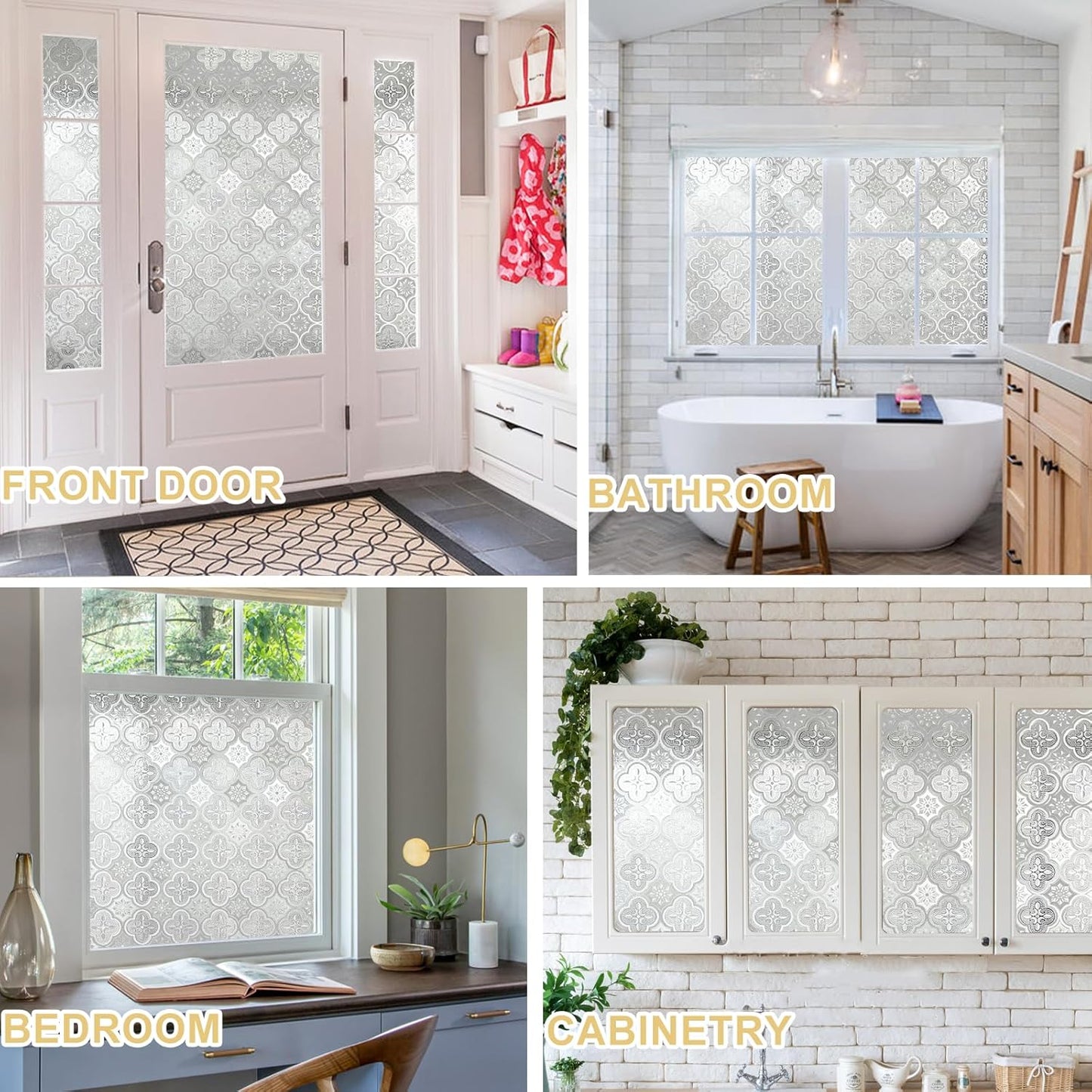 Window Privacy Film Decorative for Front Door, Bathroom Static Cling Stained Glass Sticker Opaque Heat Control UV Blocking Non-Adhesive for Home Windows 23.6 X 78.7 inches