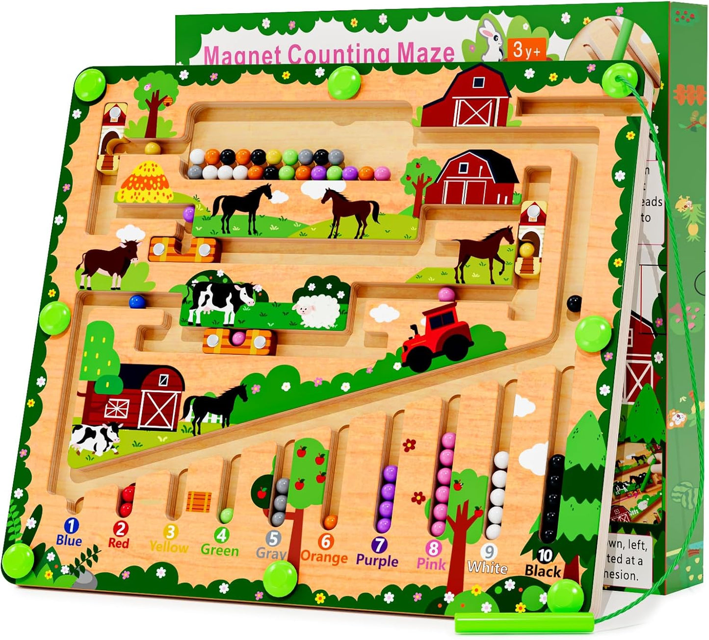 Magnetic Color and Number Maze, Montessori Wooden Toys for Ages 2-4,Sensory Toys,Fine Motor Skills Toys for Boys Girls 3-5 Years Old