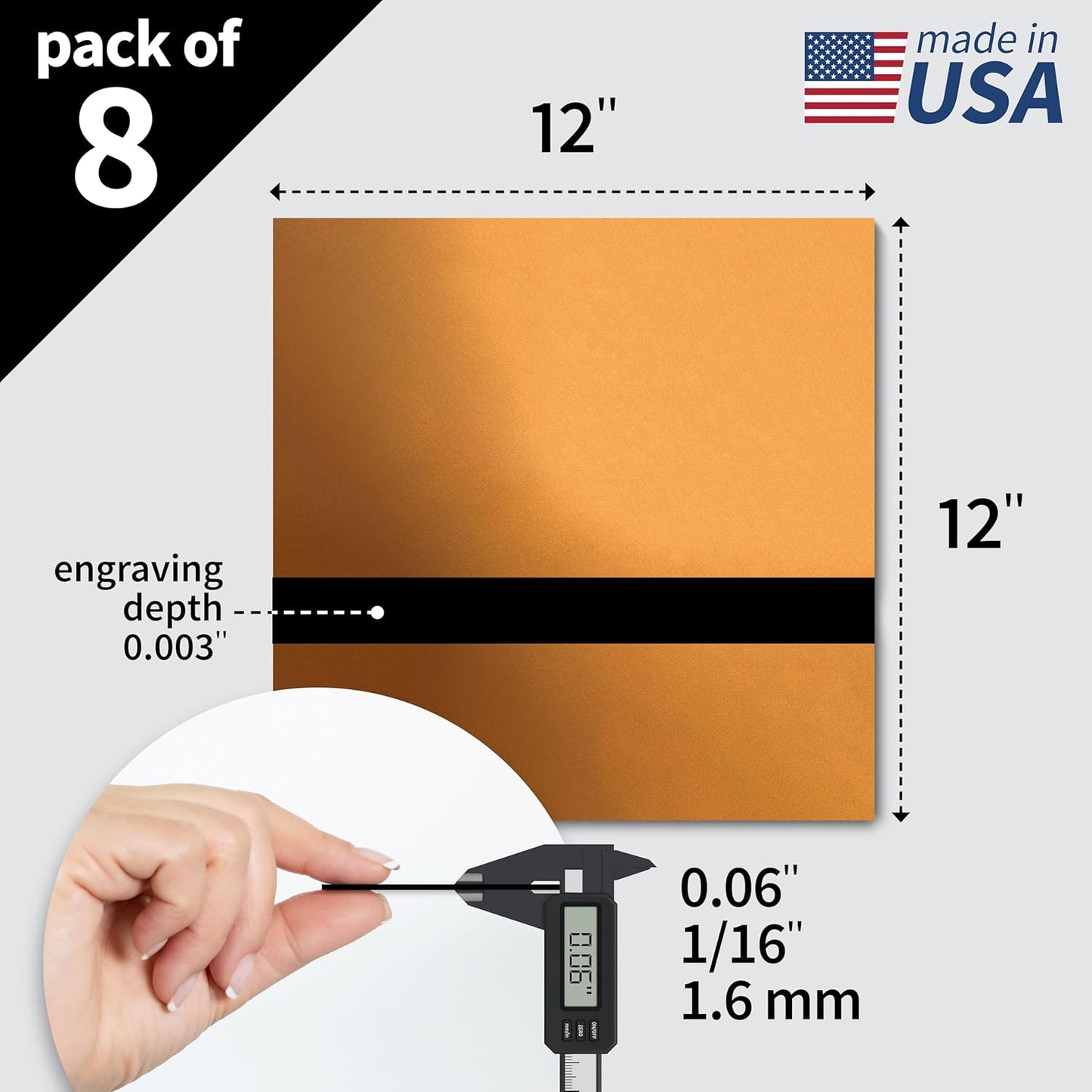Trotec | Metallic Looking Acrylic Sheet | 12"x12"x1/16, 8 Pcs | Smooth Gold/Black | Metallic Finish - Scratch Resistant for Laser Engraving & Cutting,Printing,Glowforge,Name Plate | USA Made