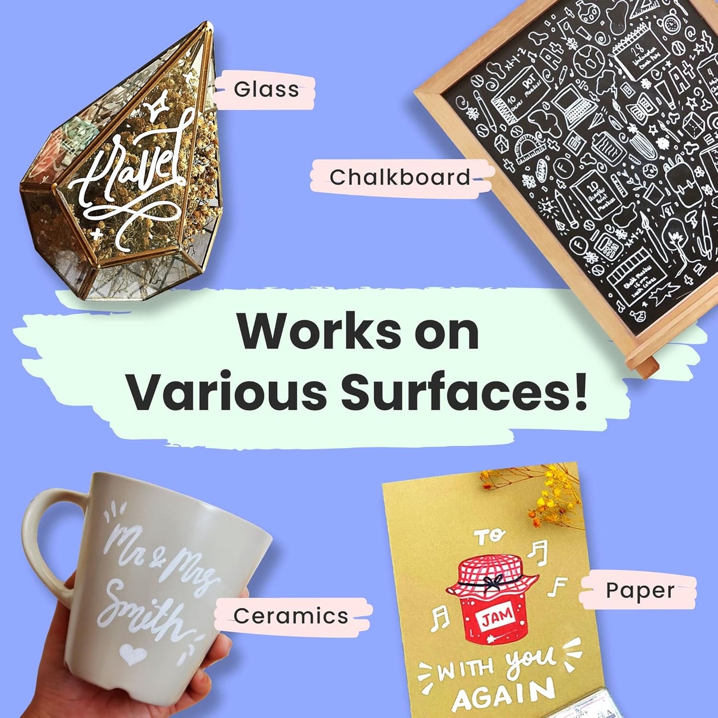 Chalkola White Chalk Markers - White Dry Erase Liquid Chalk Pens for Chalkboard, Blackboard, Window, Bistro, Car Glass, Board, Signs - Variety Pack of 6 - (2x) 1mm, 3mm & 6mm