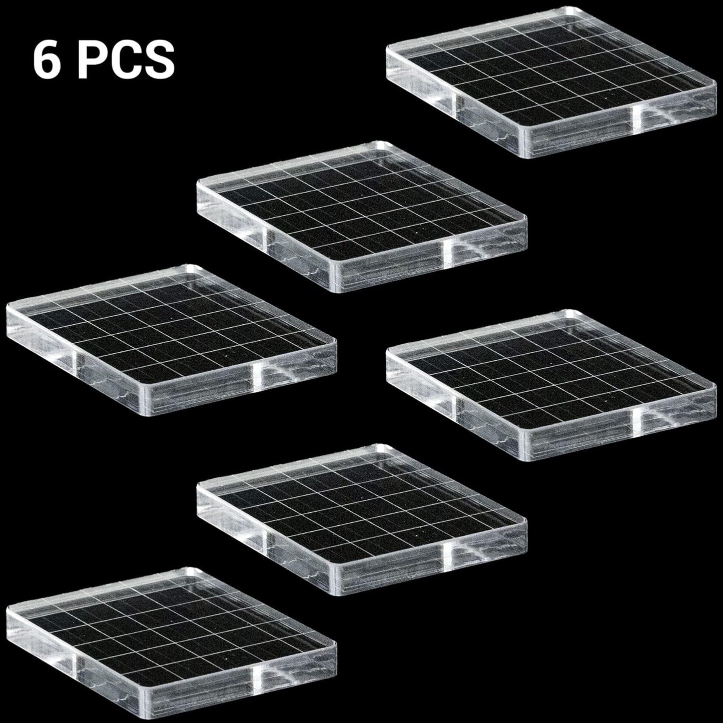 6 Pieces Stamp Block Clear Acrylic Stamping Blocks Tools Set with Grid Lines for DIY Crafts Scrapbooking Card Making Ornaments Stamping Projects