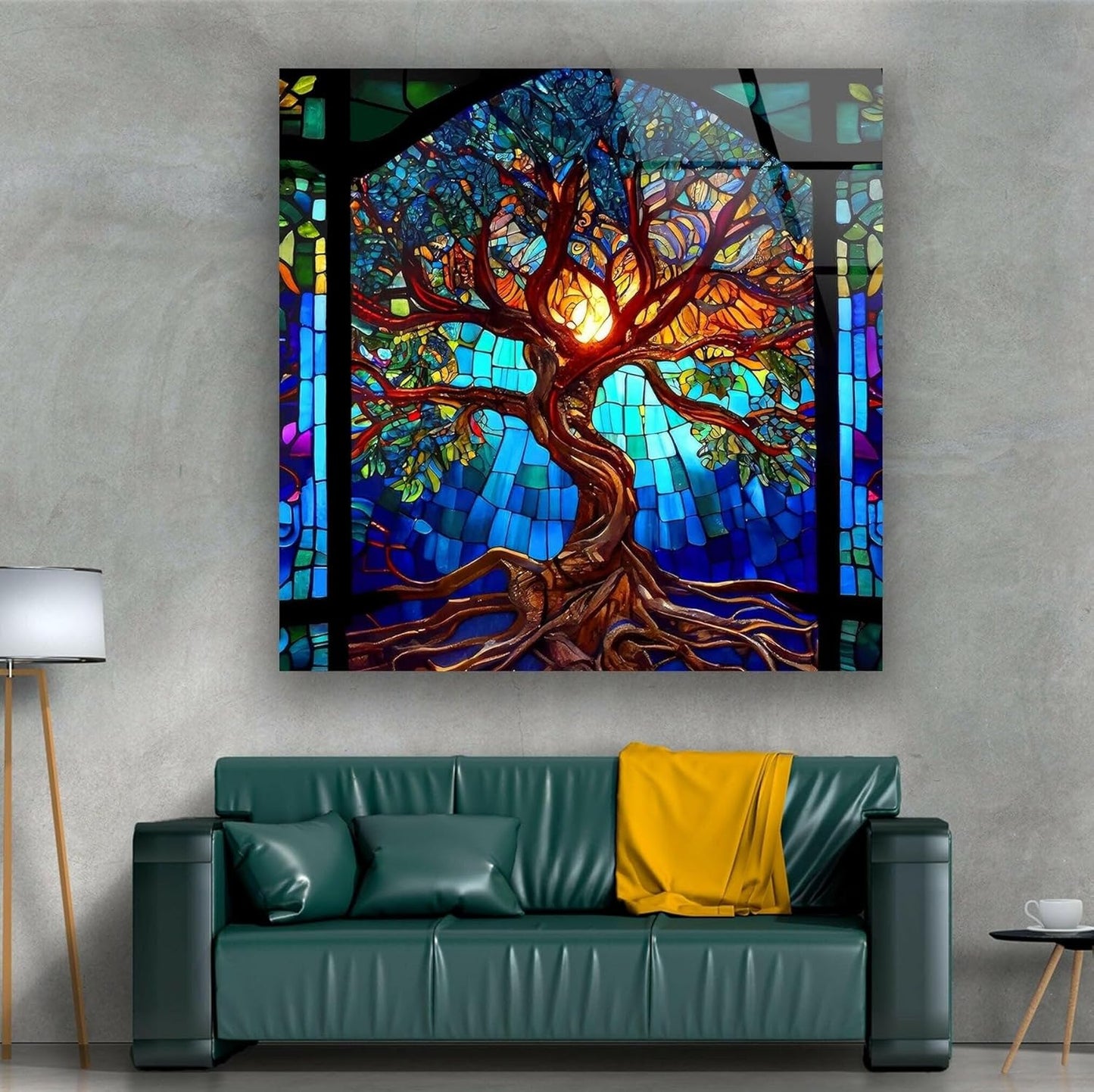 My Photostation.com 35.5Wx30H'' Stained Blue Life of Tree Glass Wall ArtTempered Glass Printing Wall Decor Large Wall Art Wall Hangings