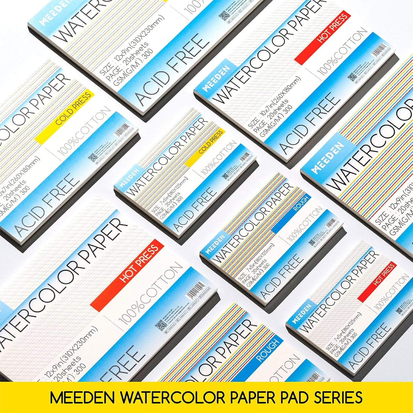 MEEDEN Watercolor Paper Block, 100% Cotton Watercolor Paper Pad of 20 Sheets, 140lb/300gsm, Acid-Free Art Paper for Watercolor, Gouache, Ink and More, 9" x 12" Rough Grain