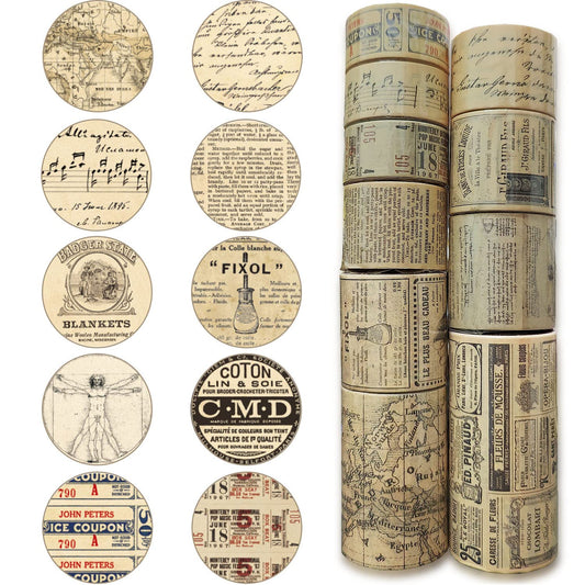 10 Rolls (Totally 98ft/30m) Vintage Washi Tape Set, Masking Tape Nostalgic Style Decor Sticker for DIY Craft Scrapbooking Bullet Journal Planner Gift Wrapping