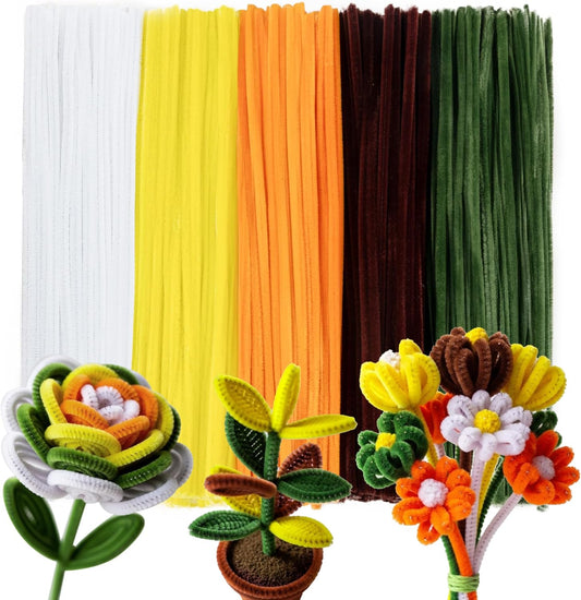 Caydo 500 Pieces Yellow Flowers Pipe Cleaners, Chenille Stems, Pipe Cleaner Crafts for DIY Art and Craft Projects Creative Gift Party Decorations